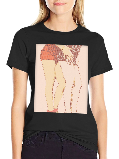 Abstract Mosaic Leg Black T-Shirt