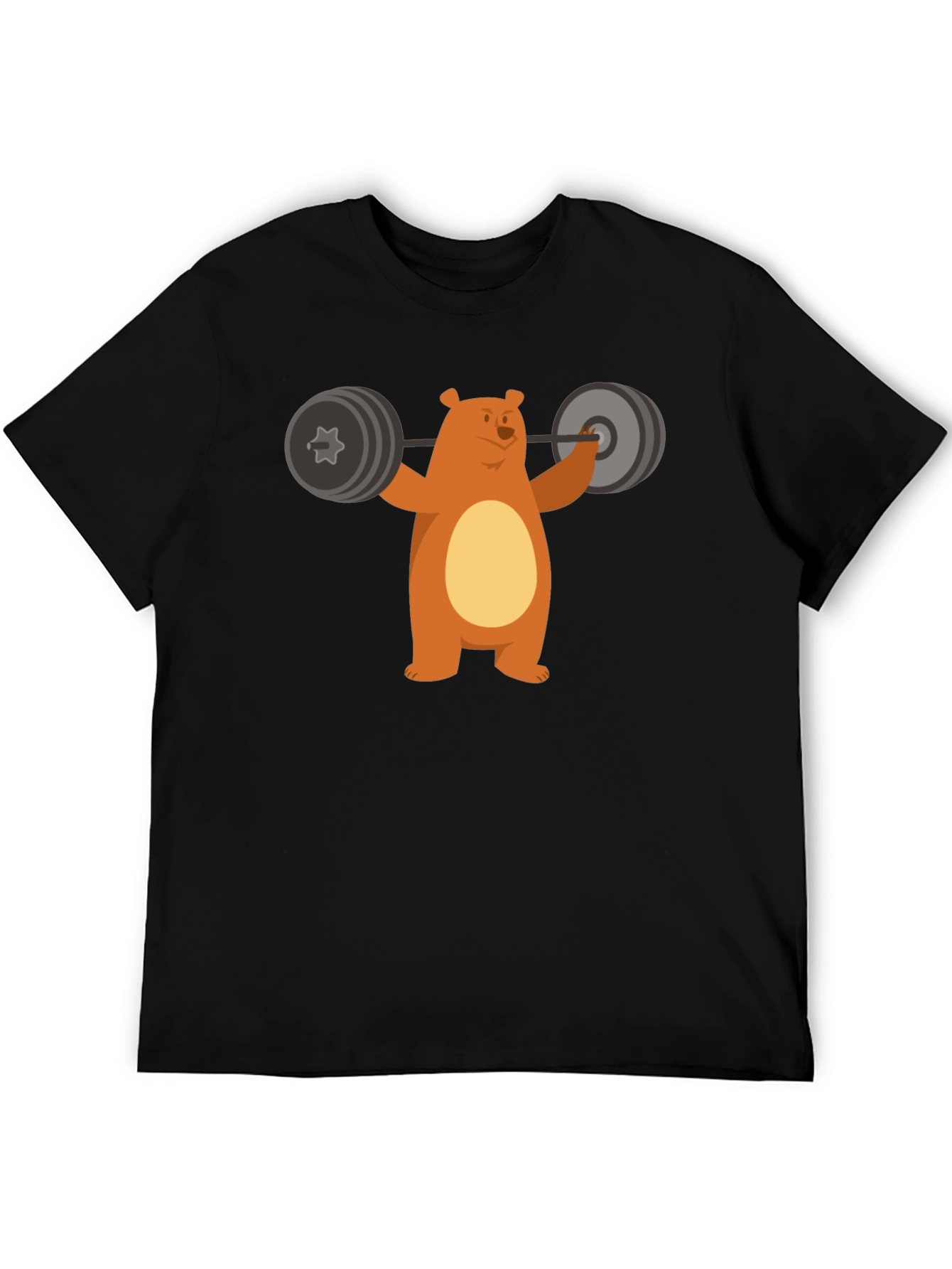 Bear Lifting Weights Graphic Tee - Black Cotton