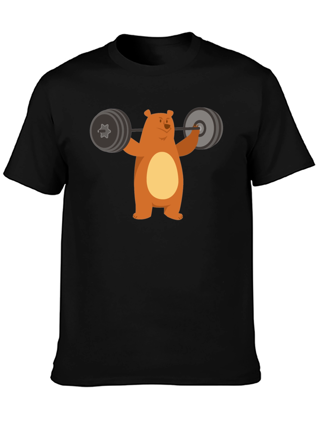 Bear Lifting Weights Graphic Tee - Black Cotton