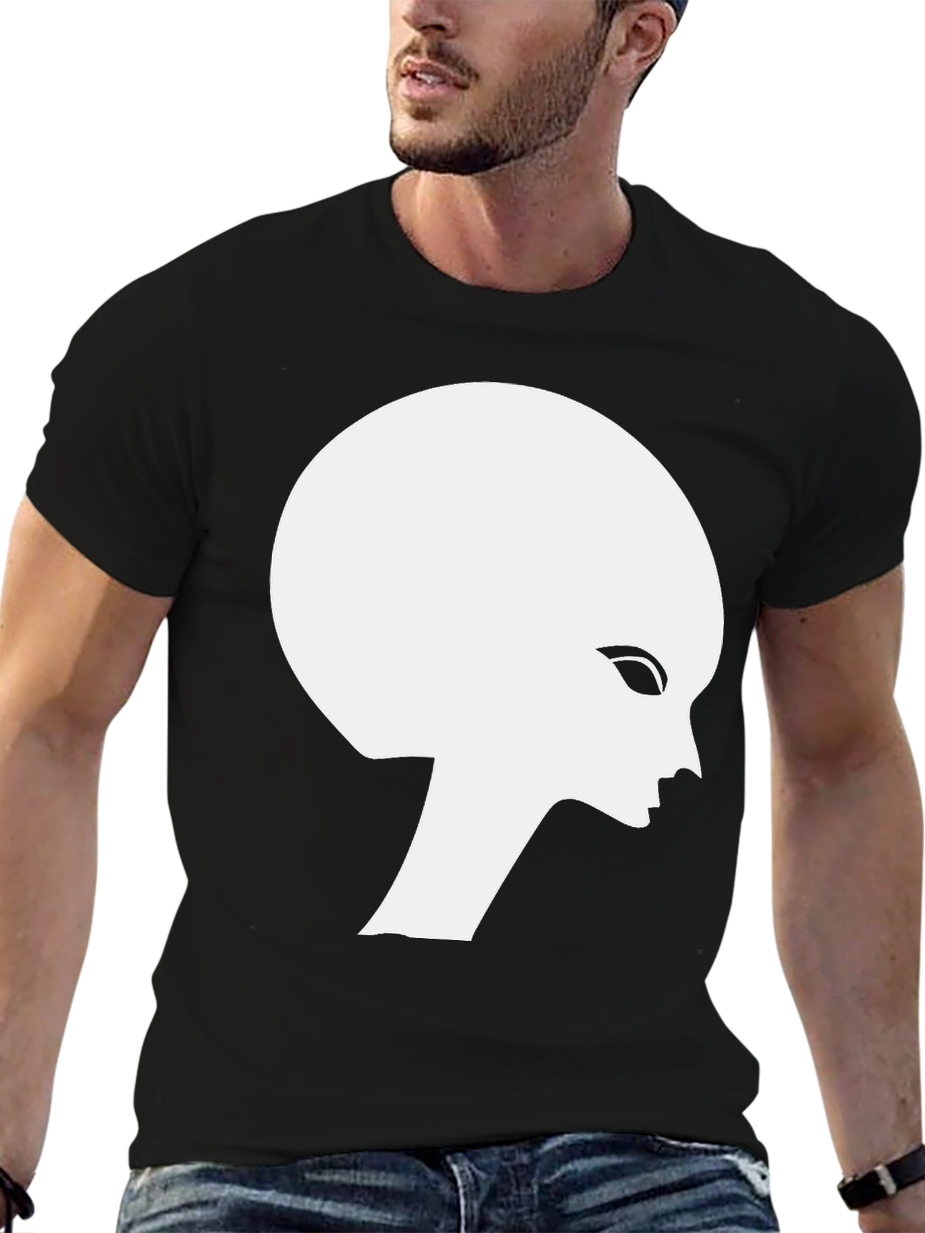 Alien Silhouette Graphic Tee - Black Cotton T-Shirt