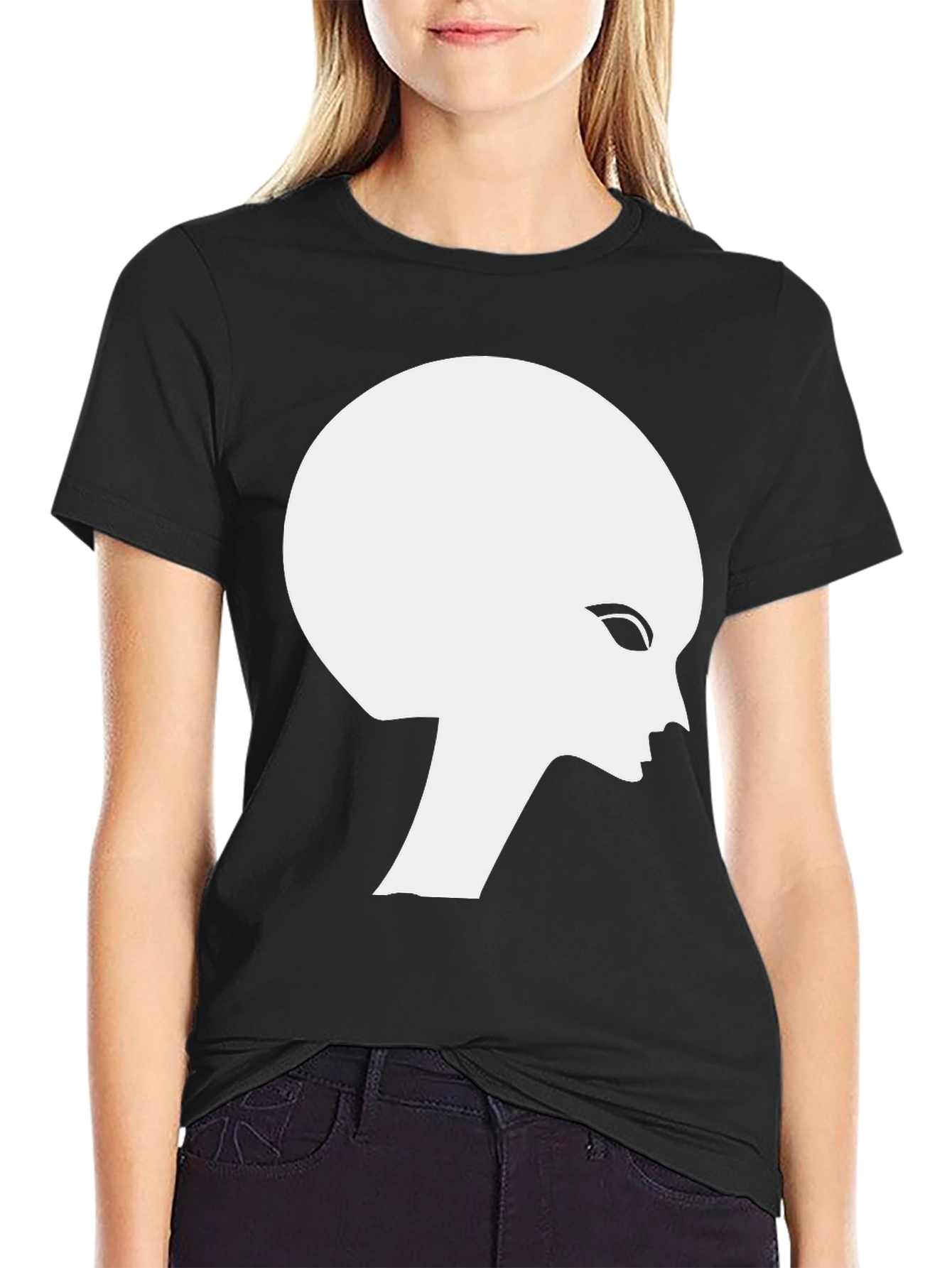 Alien Silhouette Graphic Tee - Black Cotton T-Shirt