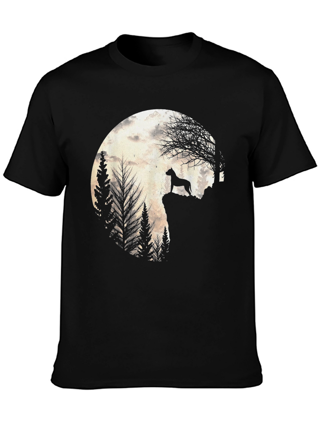 Dog Silhouette Moon Graphic Tee - Black