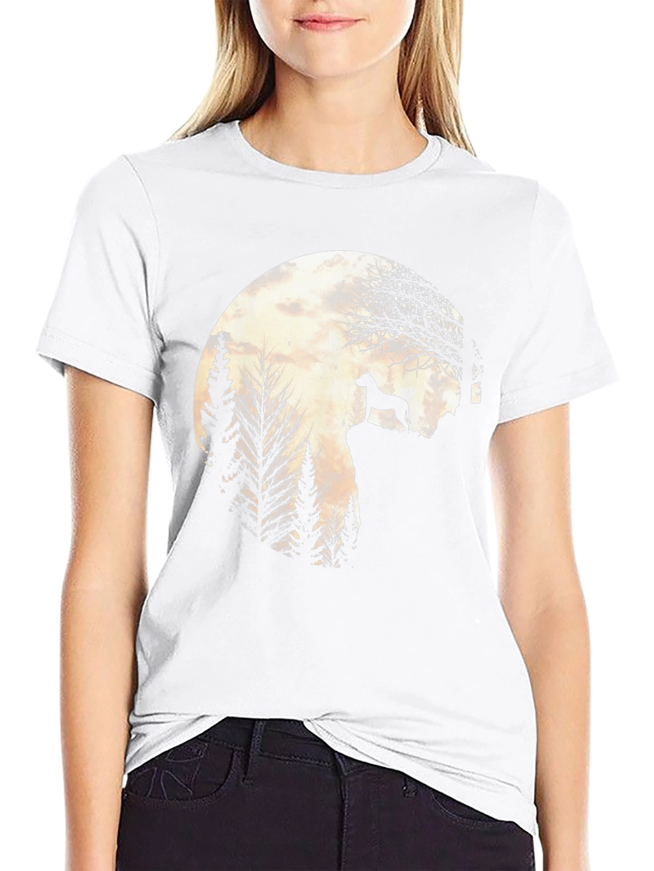 Dog Silhouette Moon Graphic Tee - Black