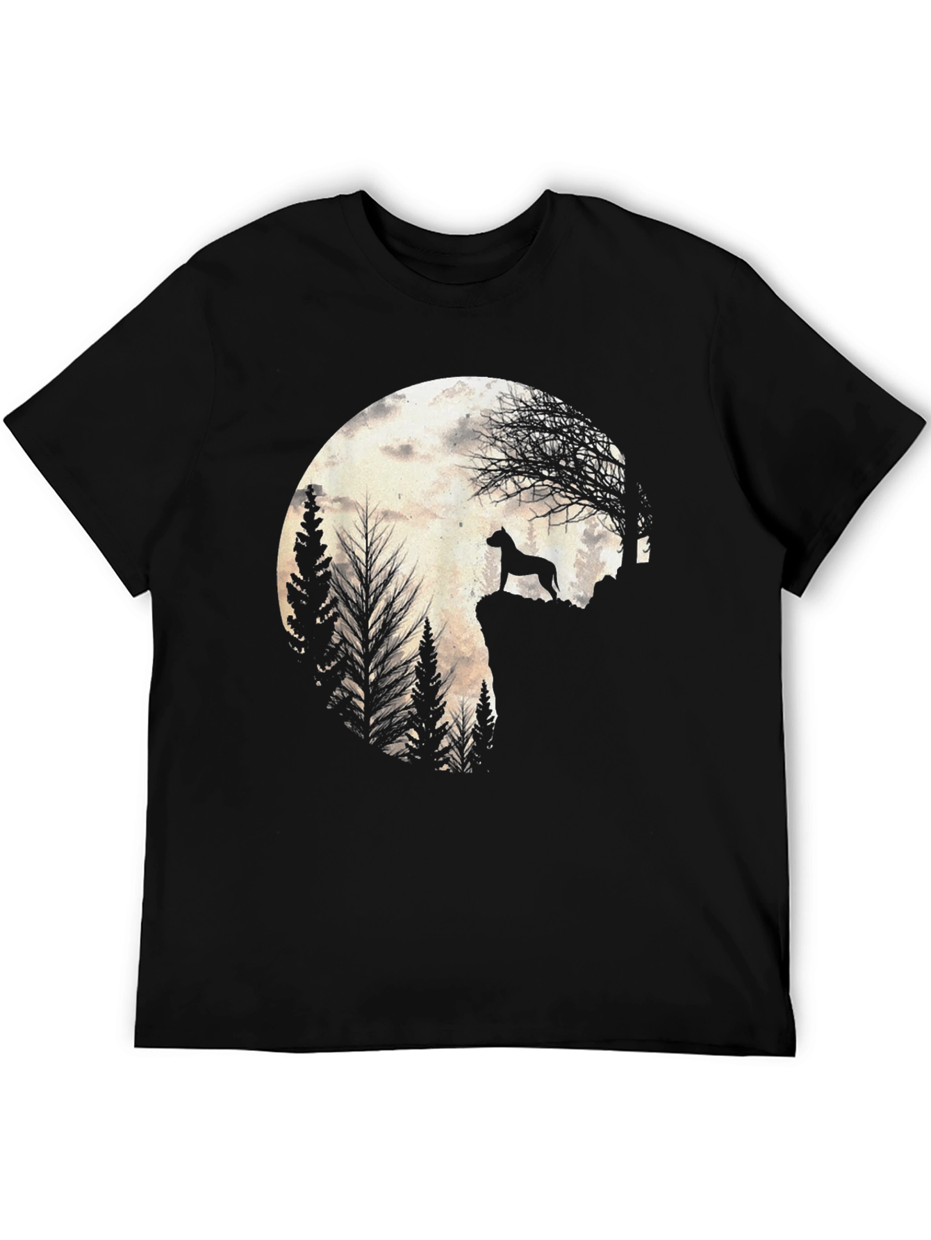 Dog Silhouette Moon Graphic Tee - Black