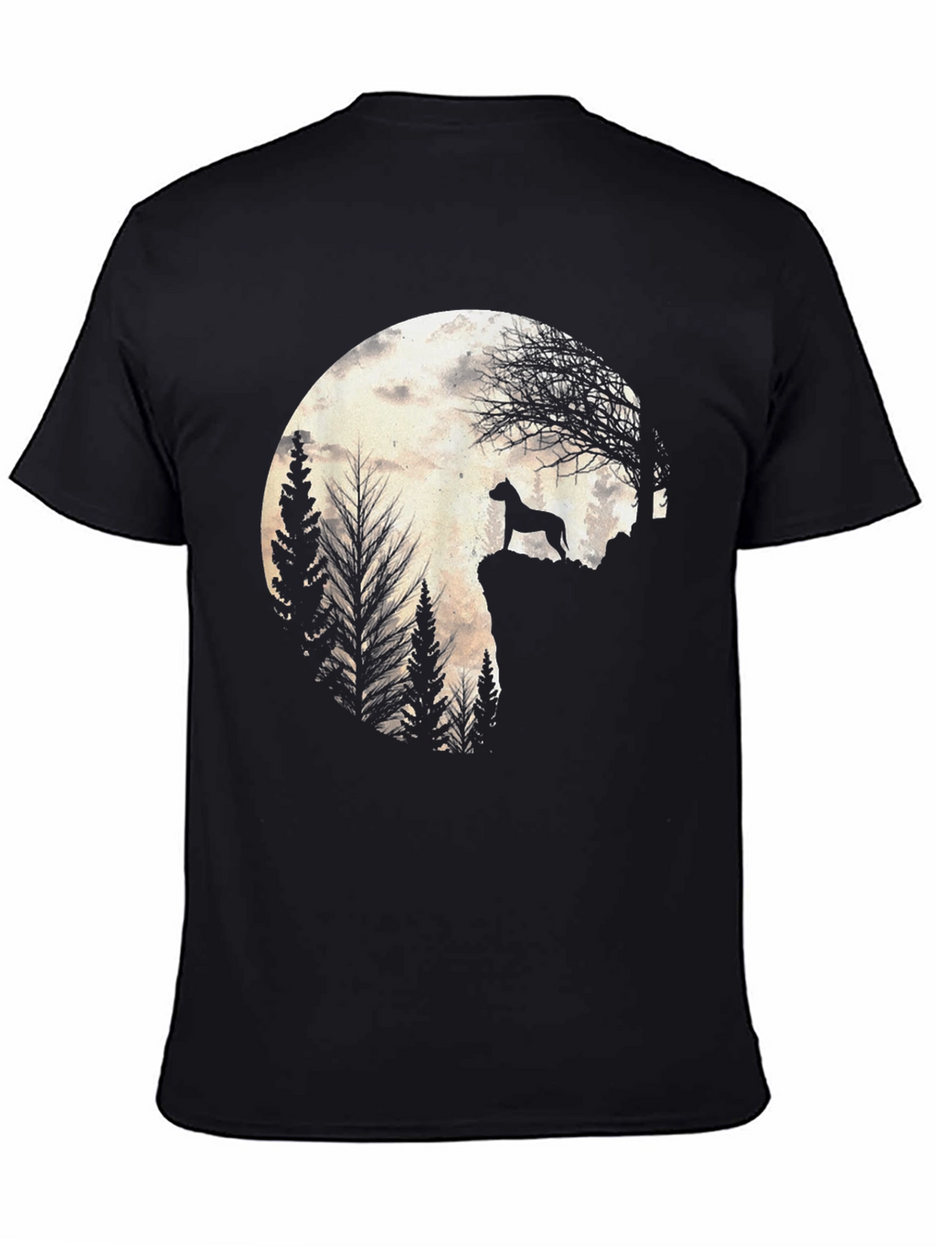 Dog Silhouette Moon Graphic Tee - Black