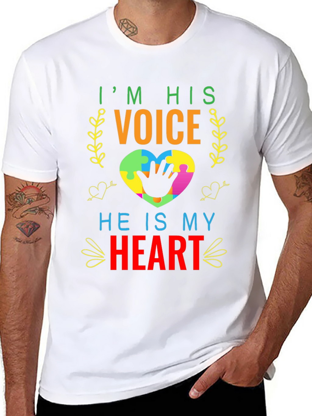 Autism Awareness T-Shirt - Im His Voice Heart Tee