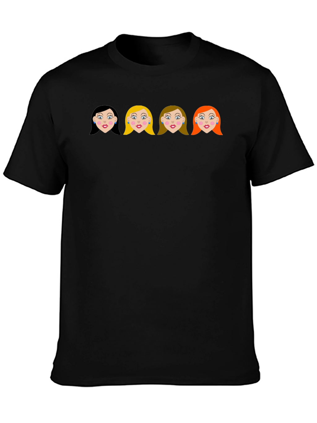 Cartoon Girls Black Crew Neck T-Shirt