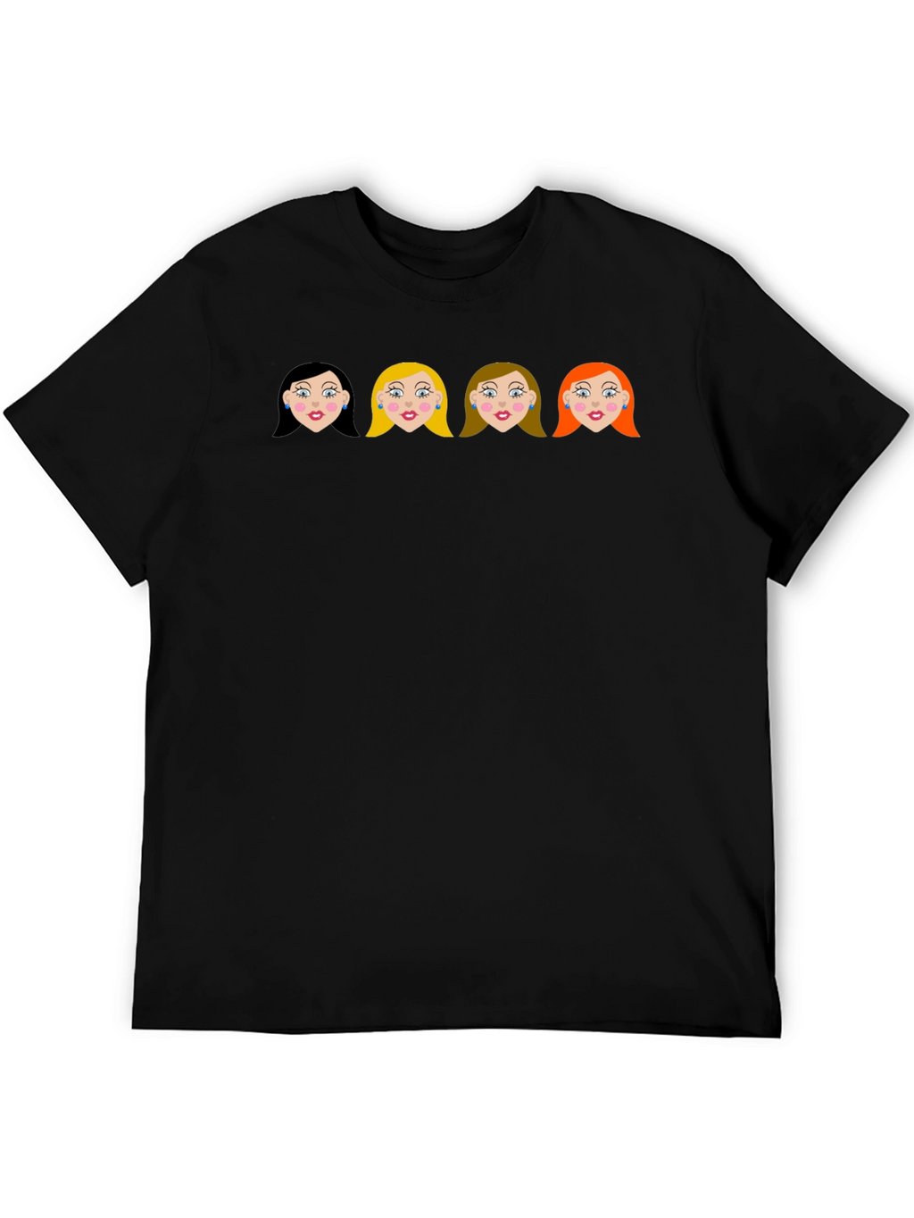 Cartoon Girls Black Crew Neck T-Shirt