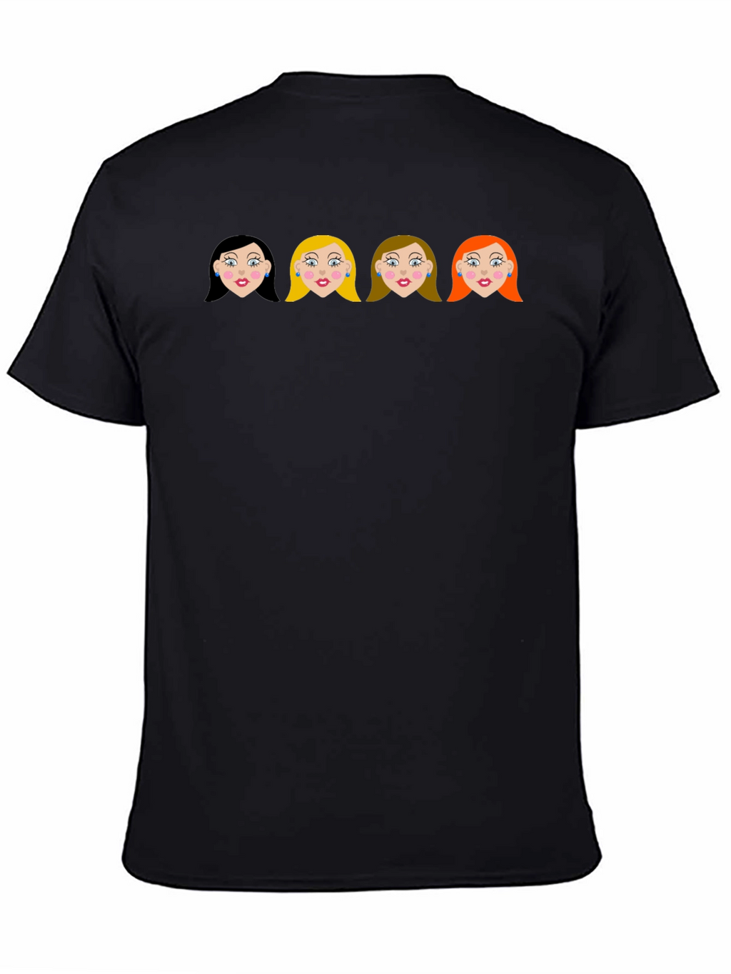 Cartoon Girls Black Crew Neck T-Shirt