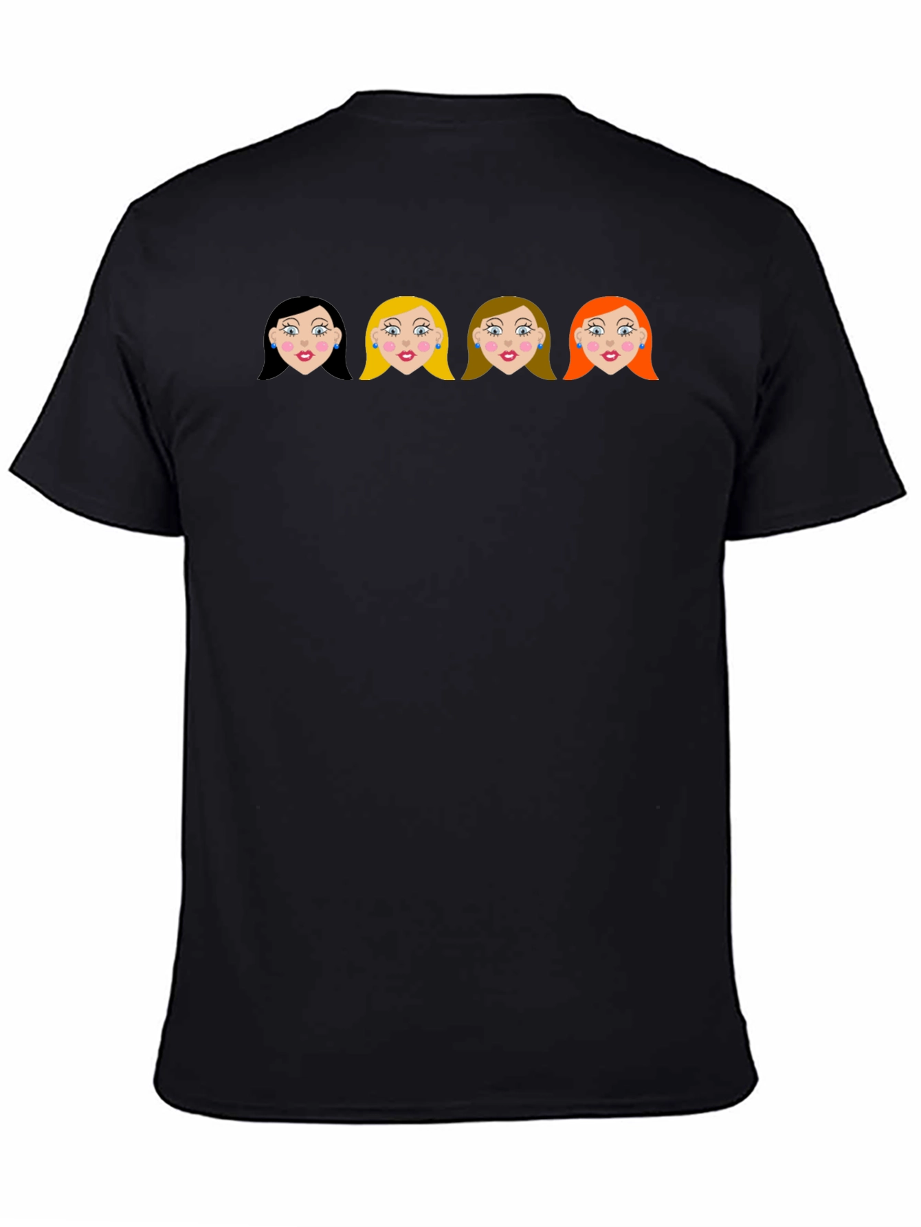 Cartoon Girls Black Crew Neck T-Shirt