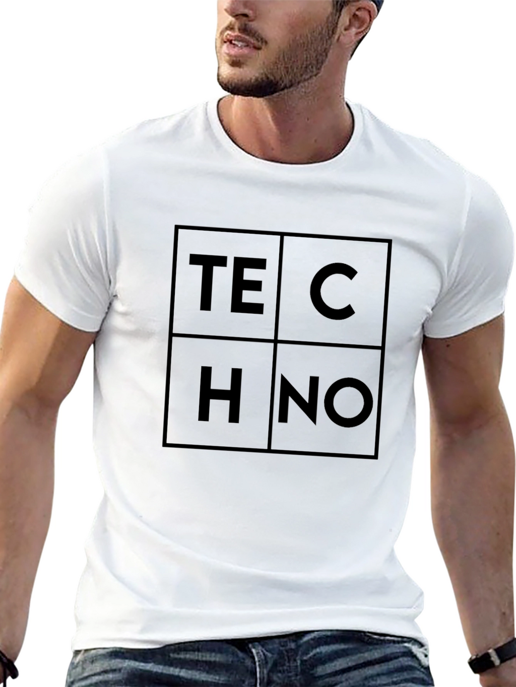 Techno Graphic Tee - Modern Geometric Black T-Shirt