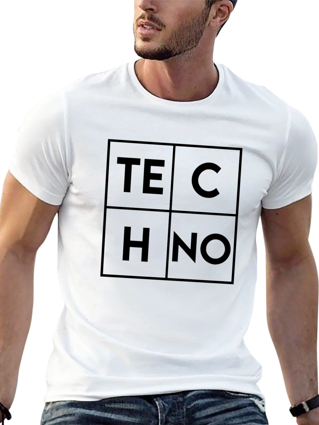 Techno Graphic Tee - Modern Geometric Black T-Shirt