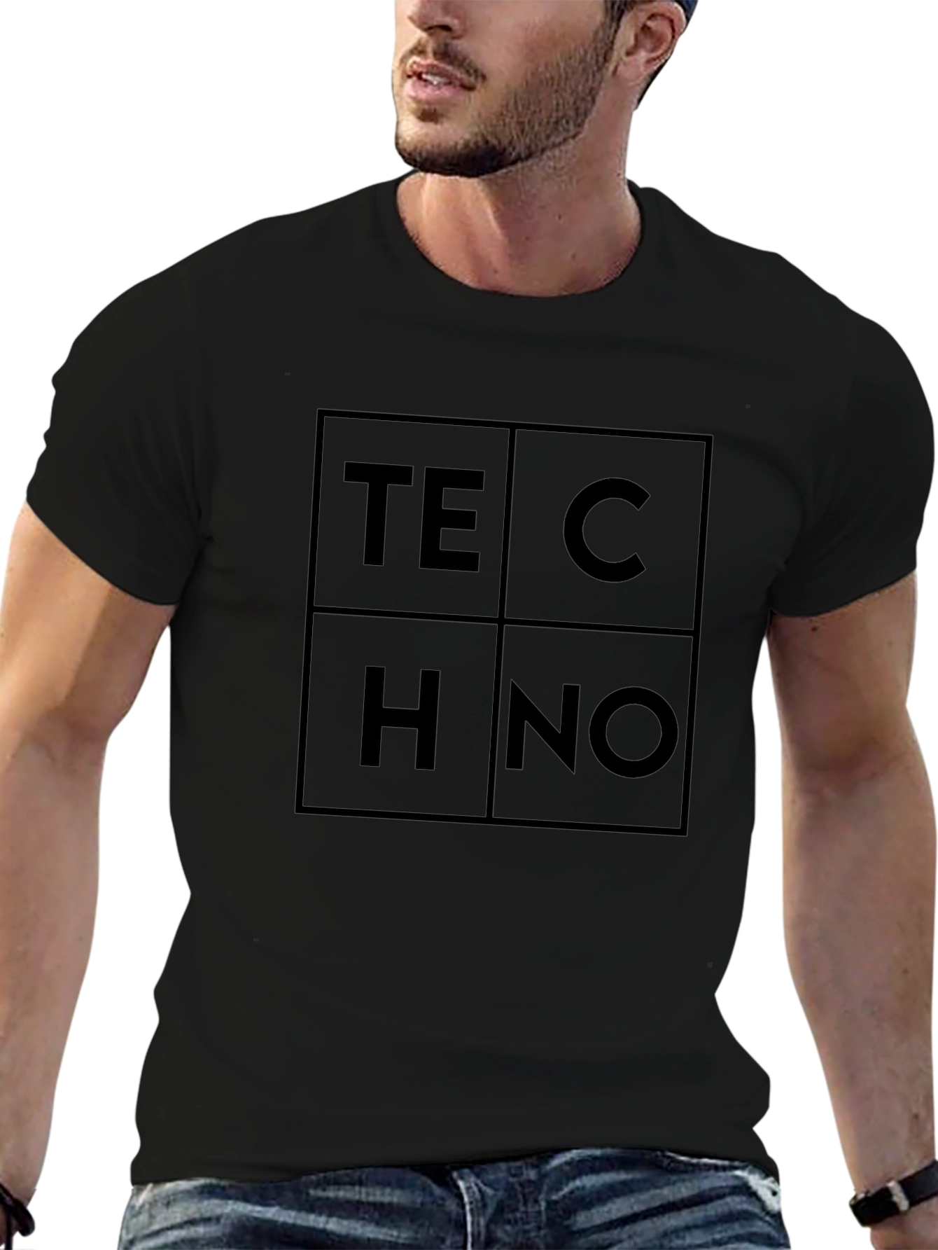 Techno Graphic Tee - Modern Geometric Black T-Shirt