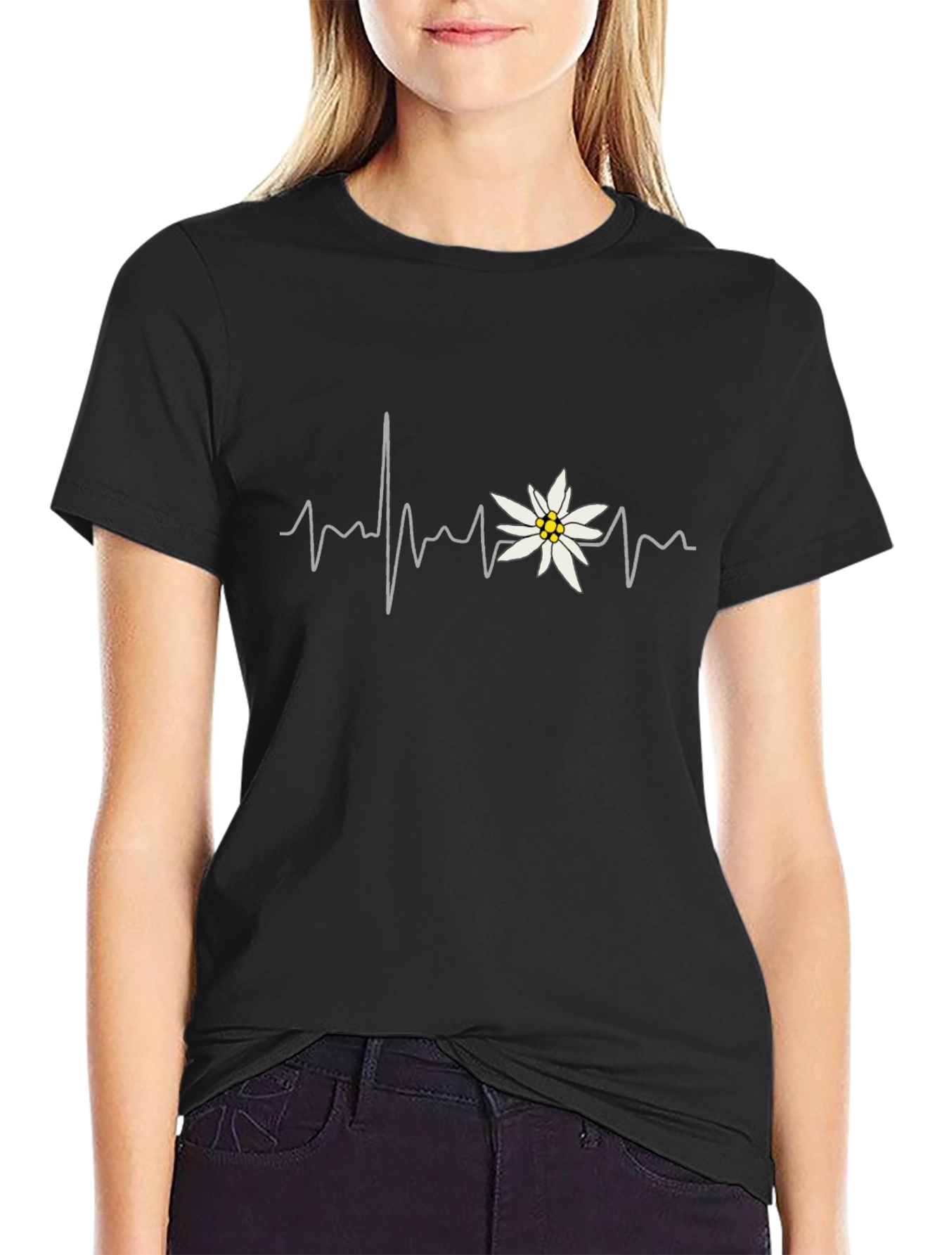Edelweiss Heartbeat Tee - Black Cotton Blend Shirt