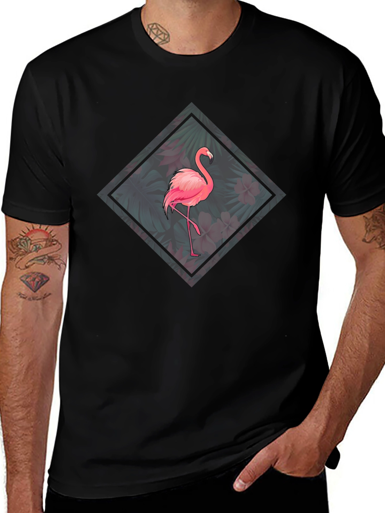 Flamingo Floral Graphic Tee - Tropical Bird Design