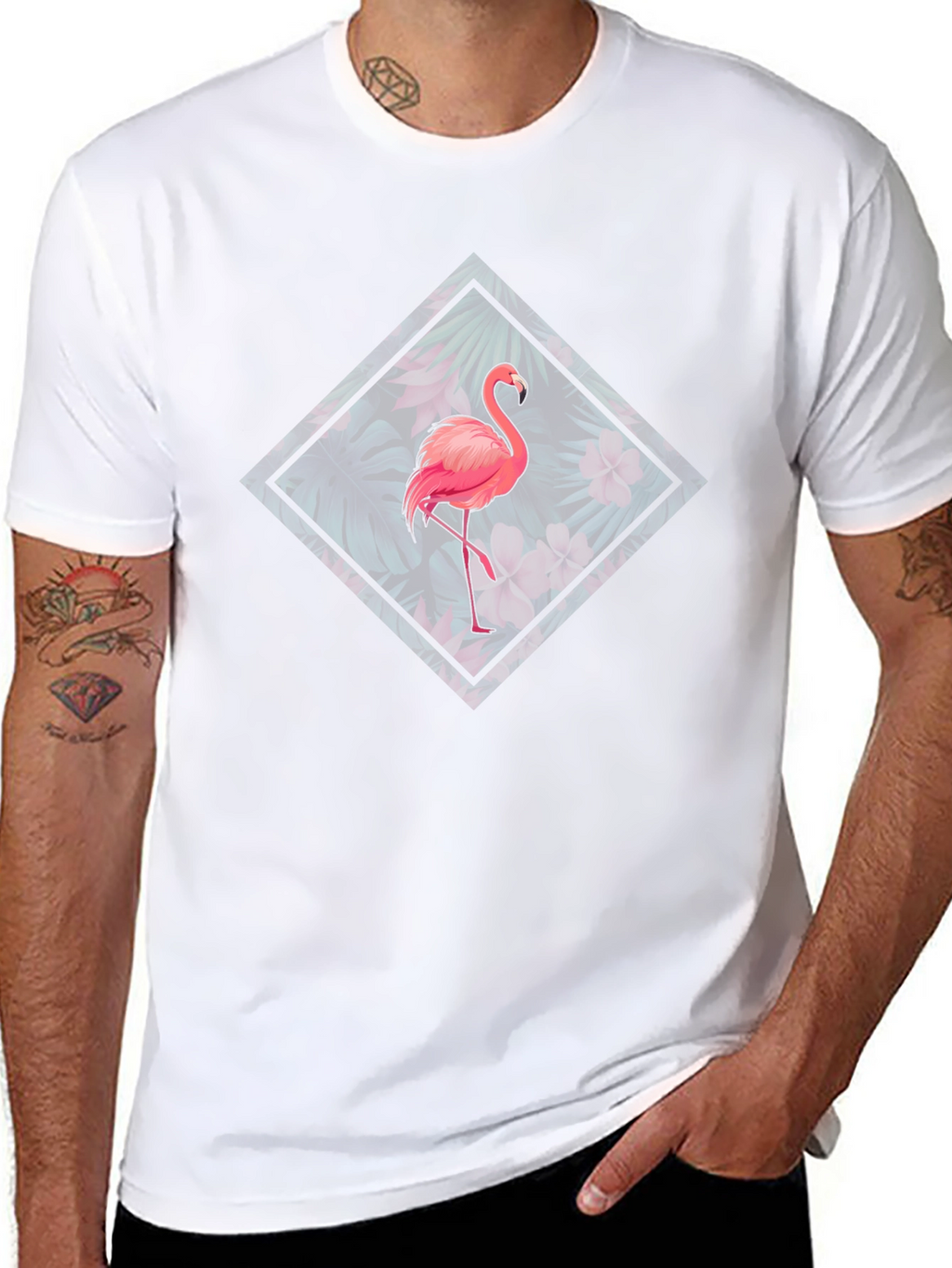 Flamingo Floral Graphic Tee - Tropical Bird Design