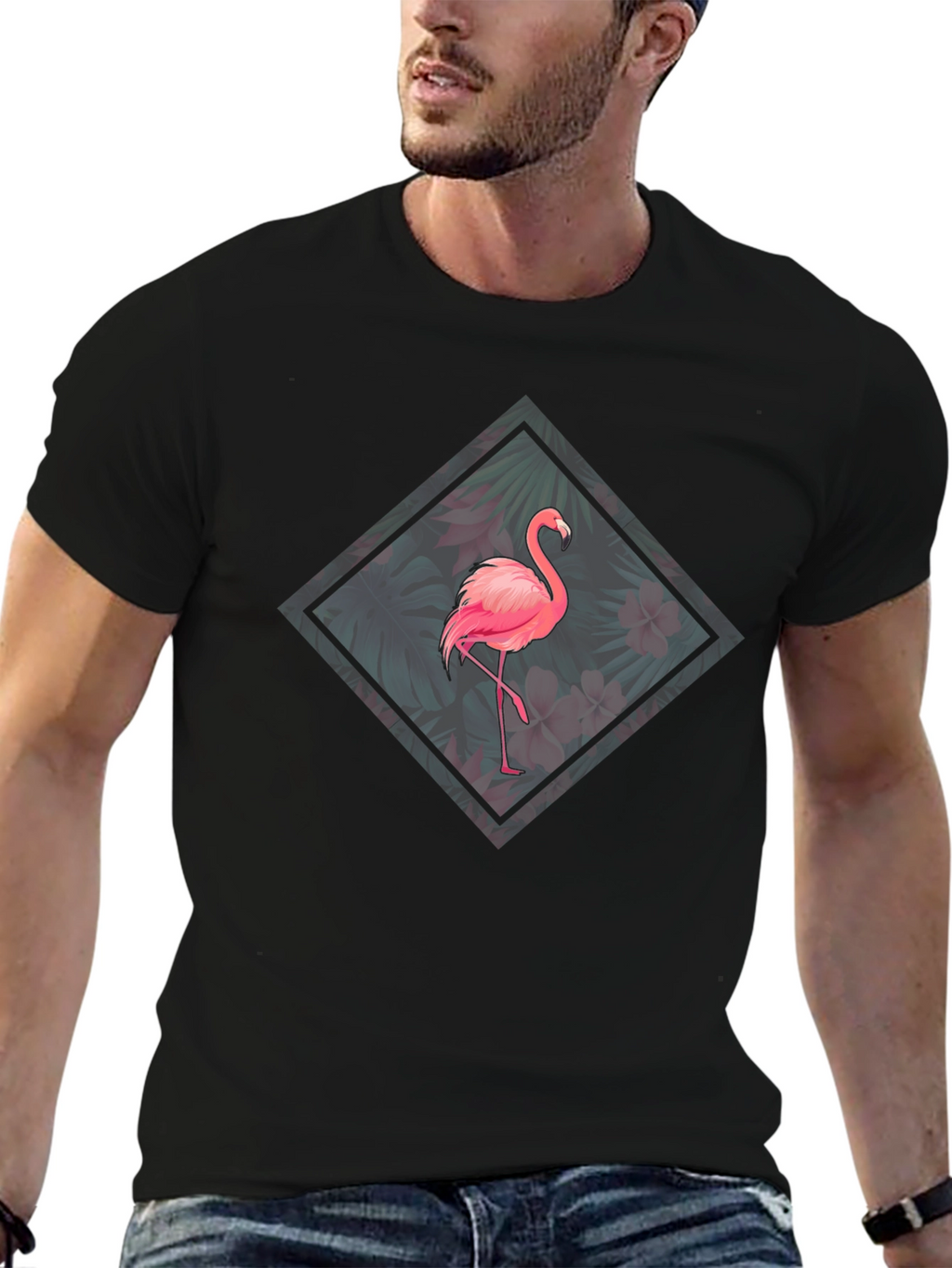 Flamingo Floral Graphic Tee - Tropical Bird Design