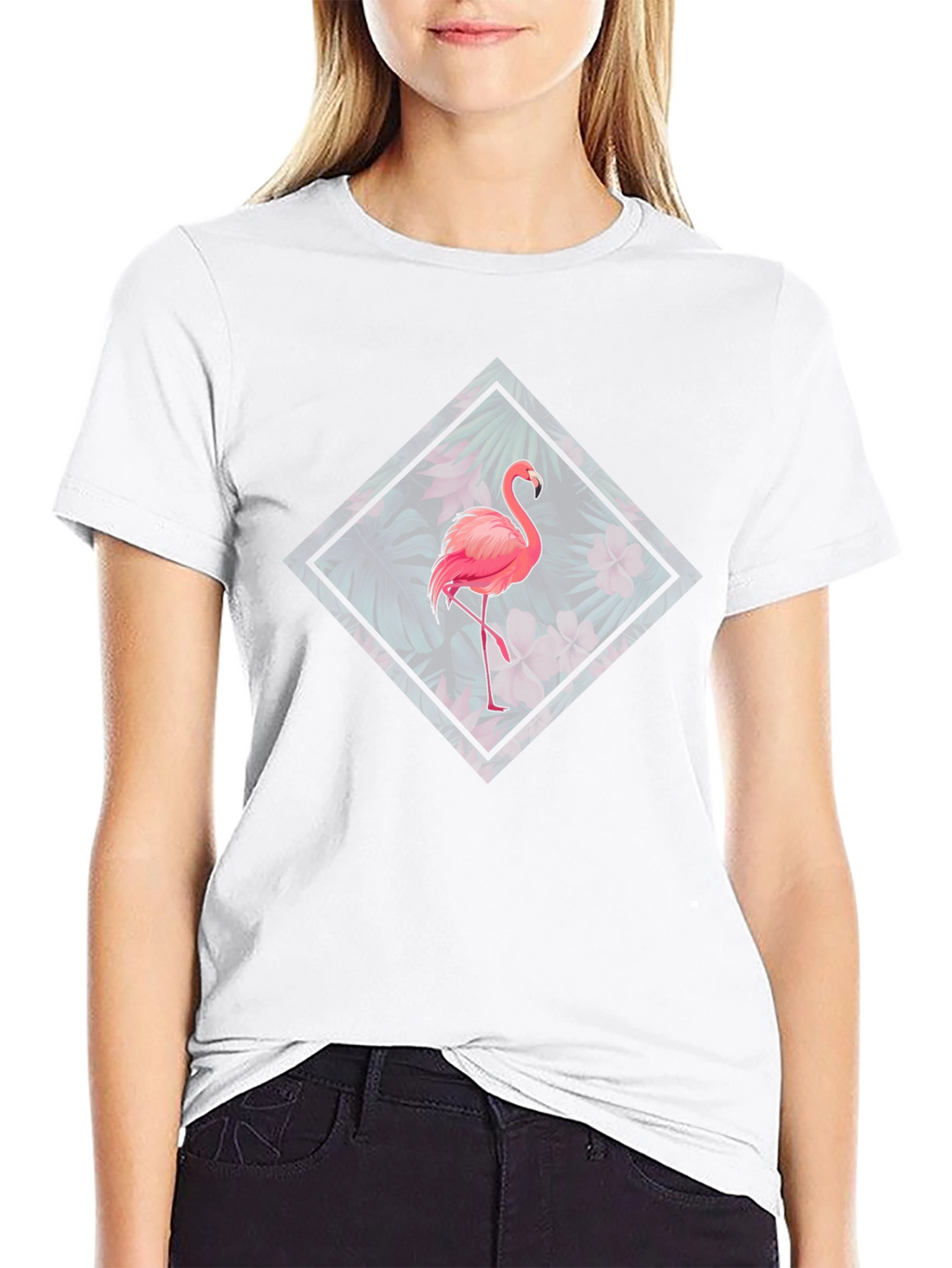 Flamingo Floral Graphic Tee - Tropical Bird Design