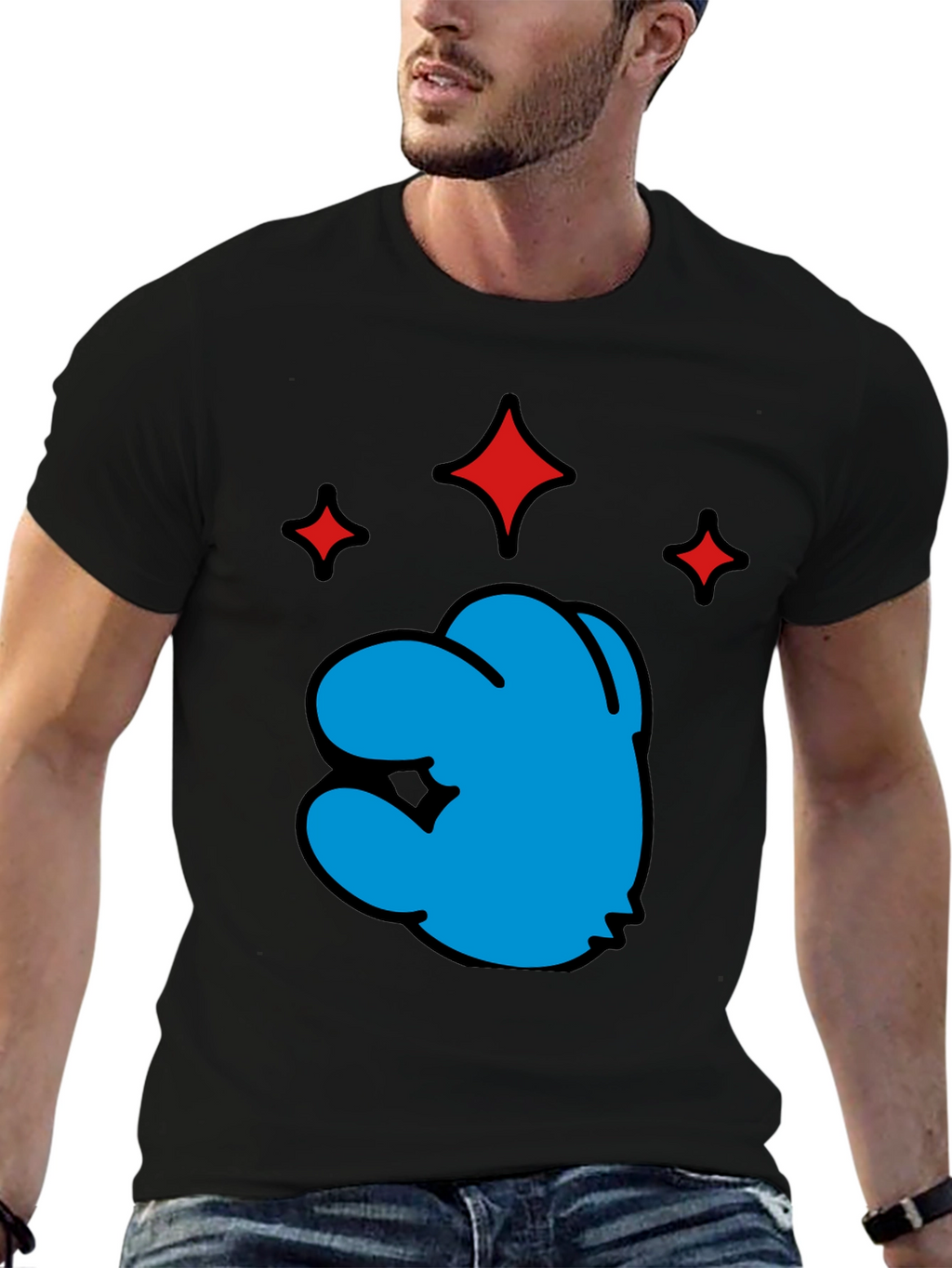 Blue Character Graphic Black T-Shirt