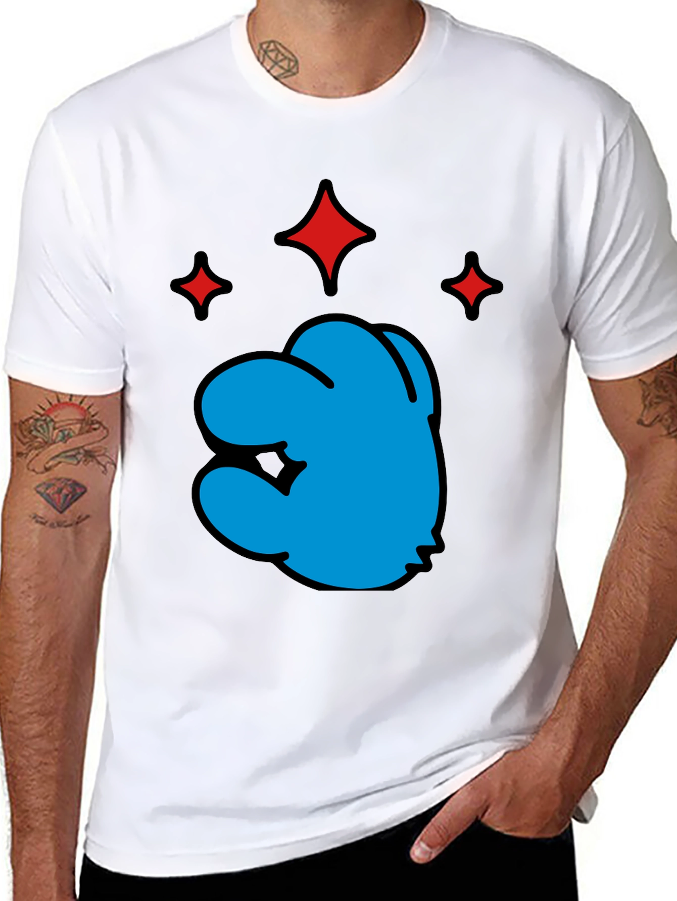 Blue Character Graphic Black T-Shirt