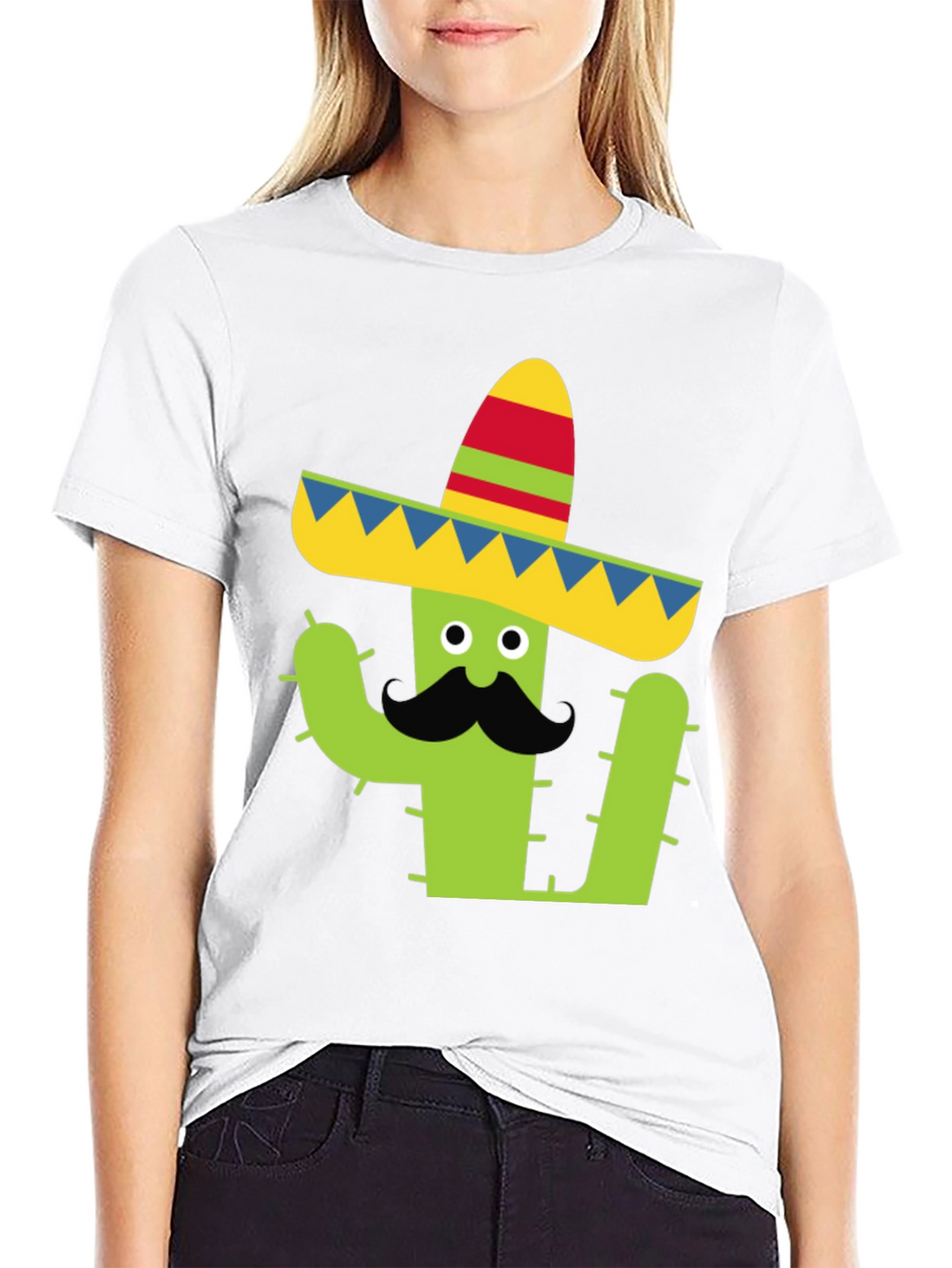Cactus Sombrero Tee - Black Cotton Graphic T-Shirt