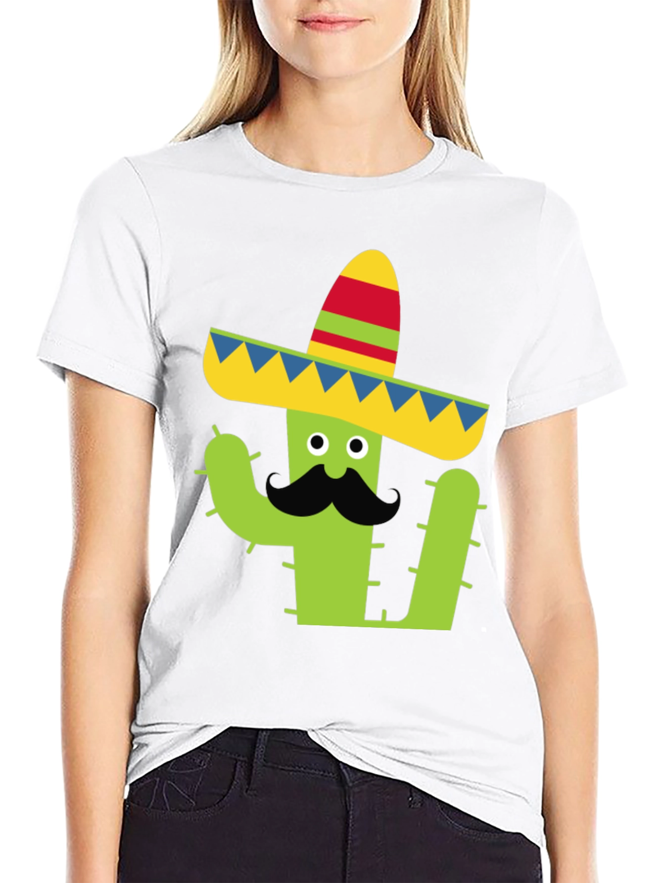 Cactus Sombrero Tee - Black Cotton Graphic T-Shirt