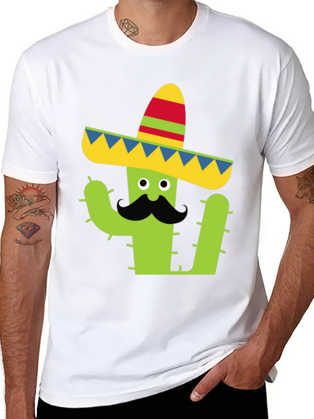 Cactus Sombrero Tee - Black Cotton Graphic T-Shirt