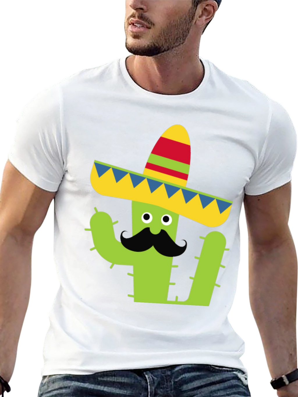 Cactus Sombrero Tee - Black Cotton Graphic T-Shirt