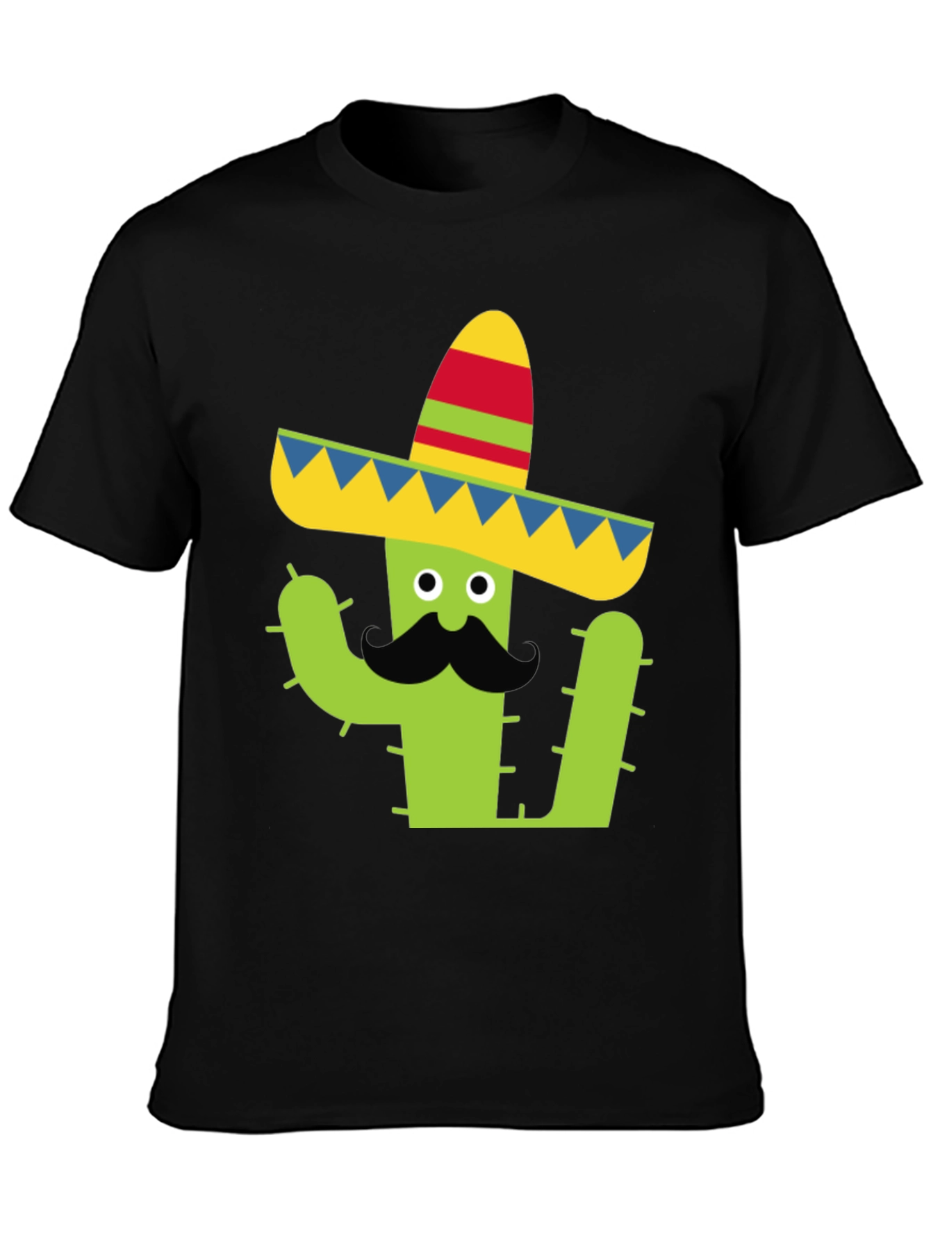 Cactus Sombrero Tee - Black Cotton Graphic T-Shirt
