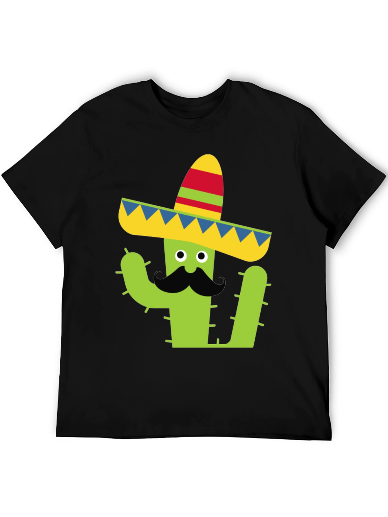 Cactus Sombrero Tee - Black Cotton Graphic T-Shirt