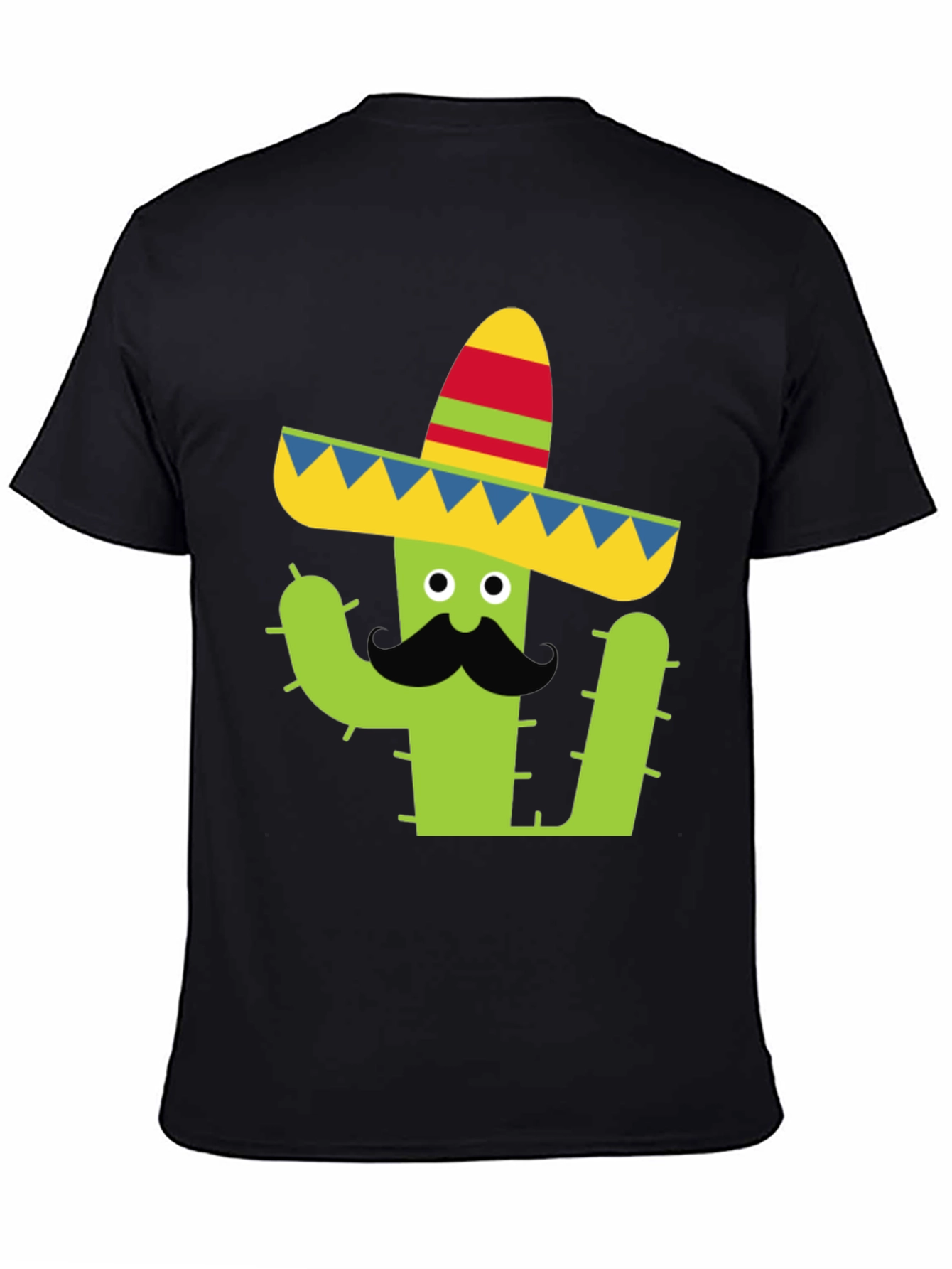 Cactus Sombrero Tee - Black Cotton Graphic T-Shirt