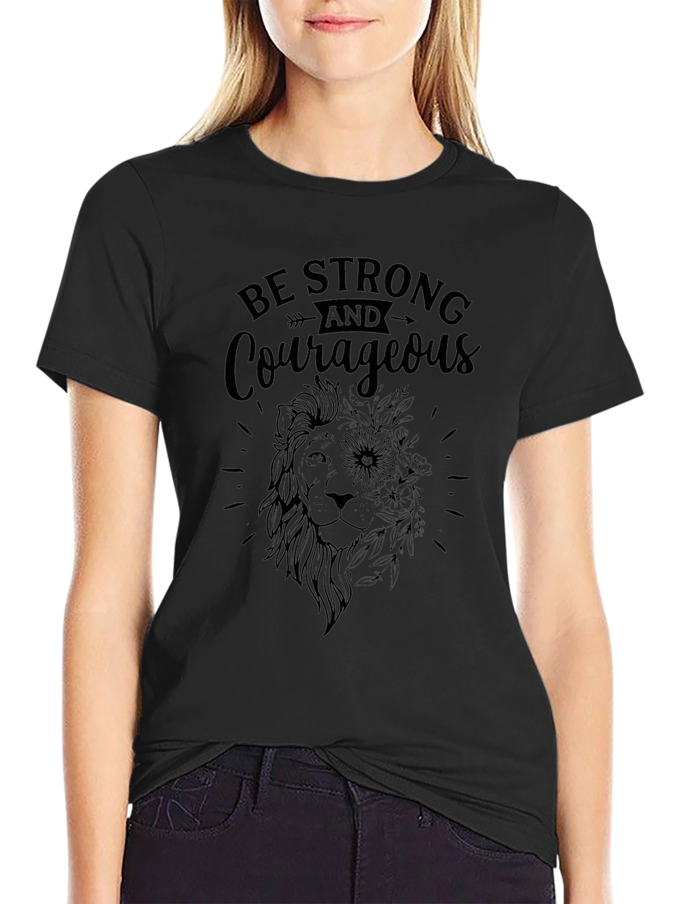 Be Strong Lion Graphic Tee - Black