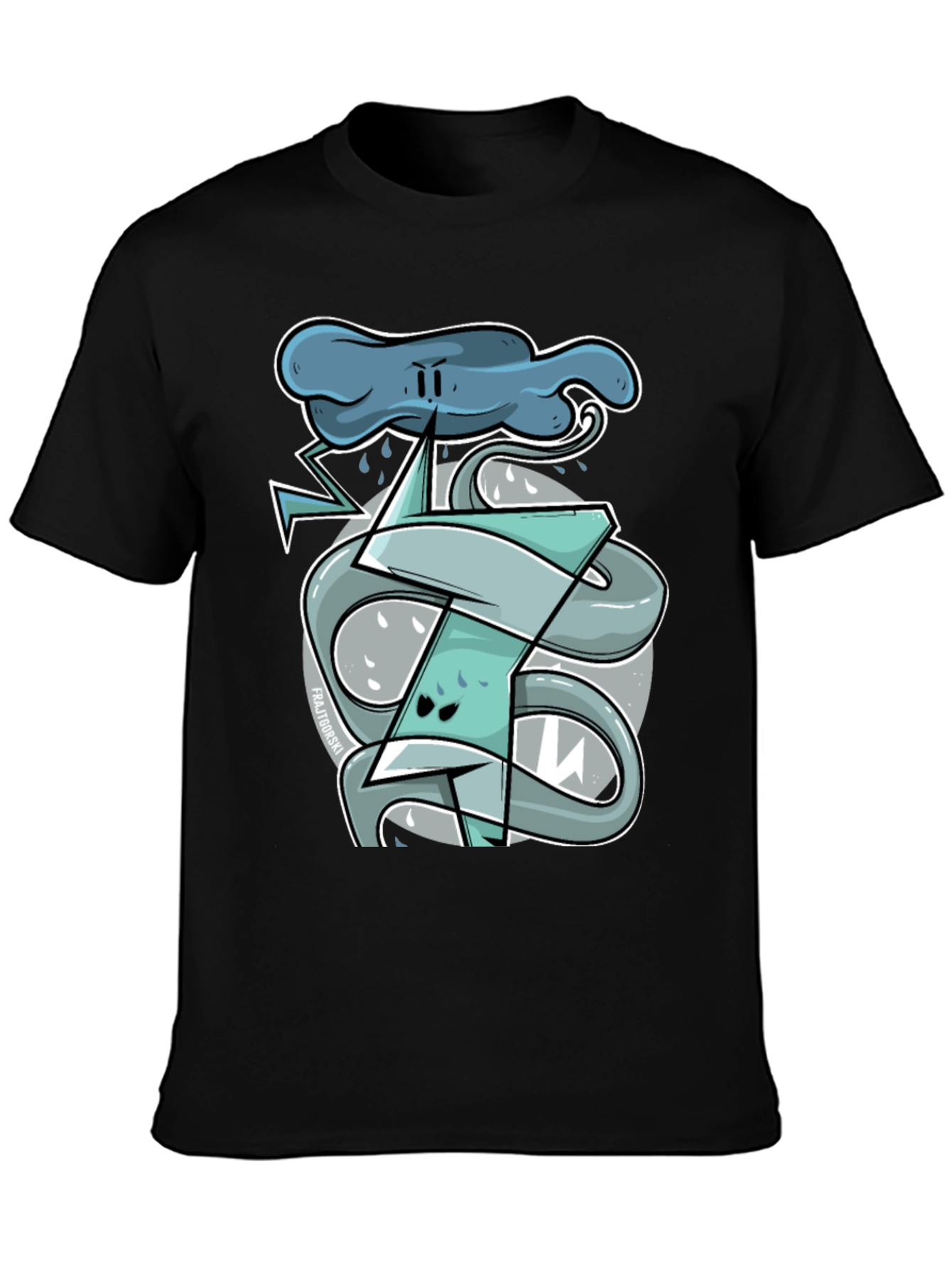 Cartoon Lightning Storm Graphic Tee - Mens Black T-Shirt