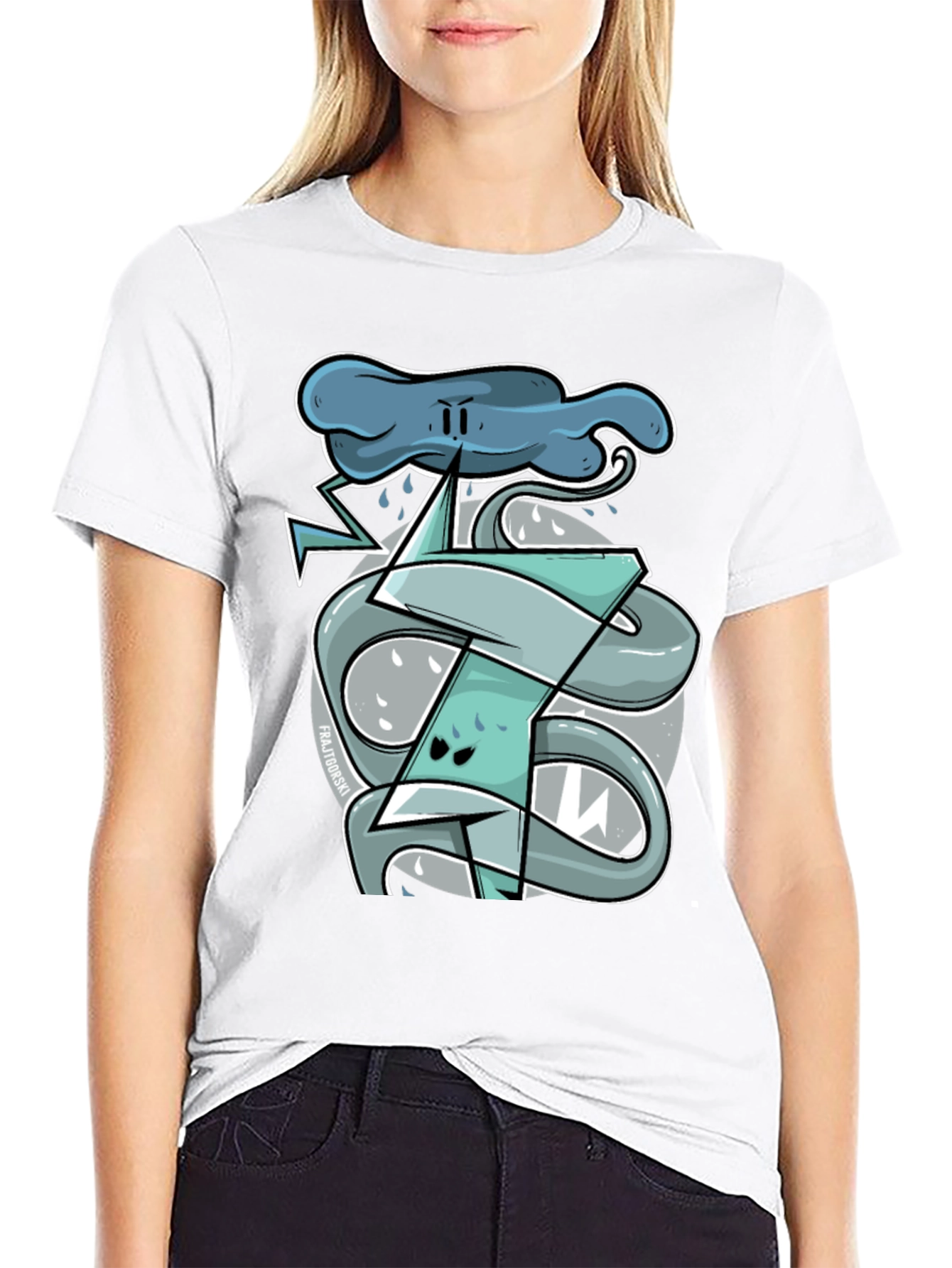 Cartoon Lightning Storm Graphic Tee - Mens Black T-Shirt
