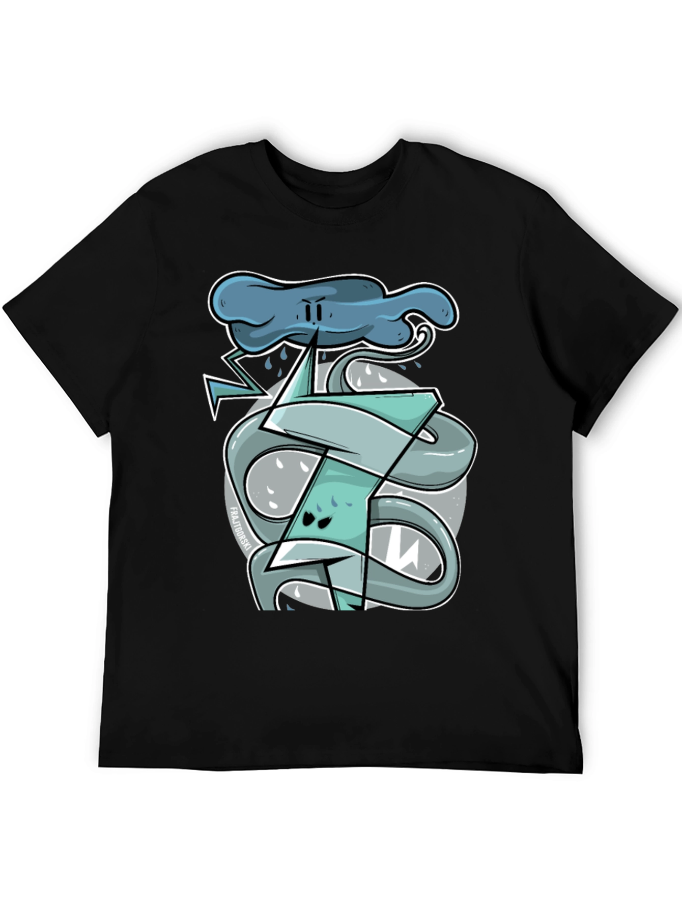 Cartoon Lightning Storm Graphic Tee - Mens Black T-Shirt