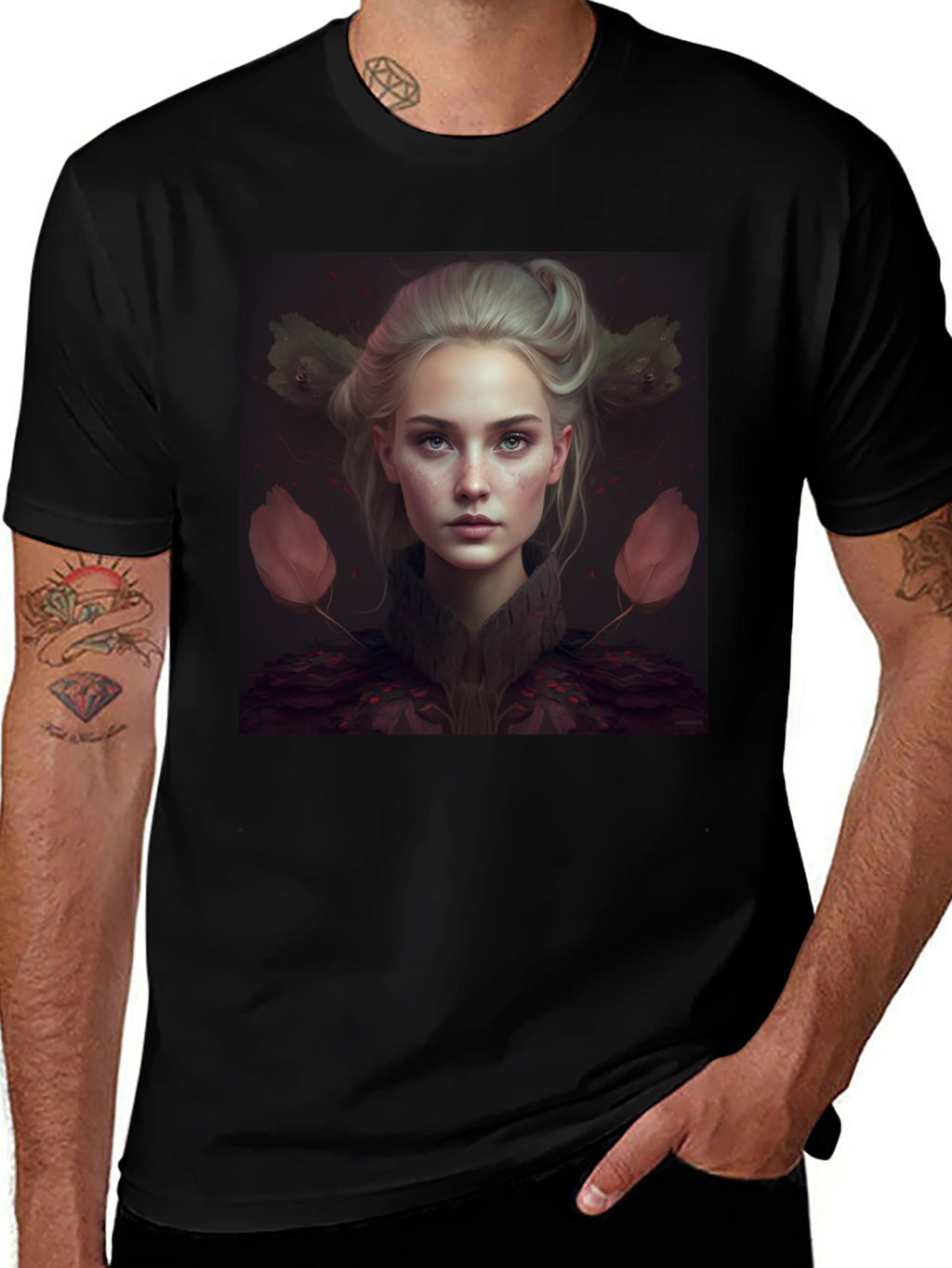 Artistic Portrait Graphic Print Black T-Shirt