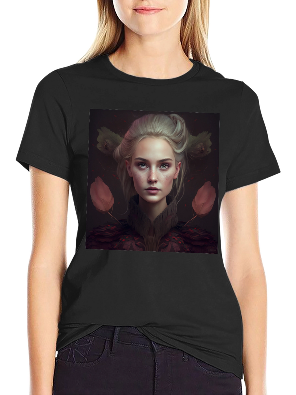 Artistic Portrait Graphic Print Black T-Shirt