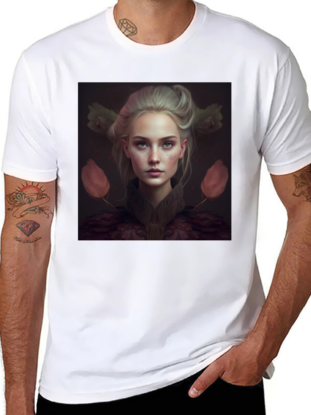 Artistic Portrait Graphic Print Black T-Shirt