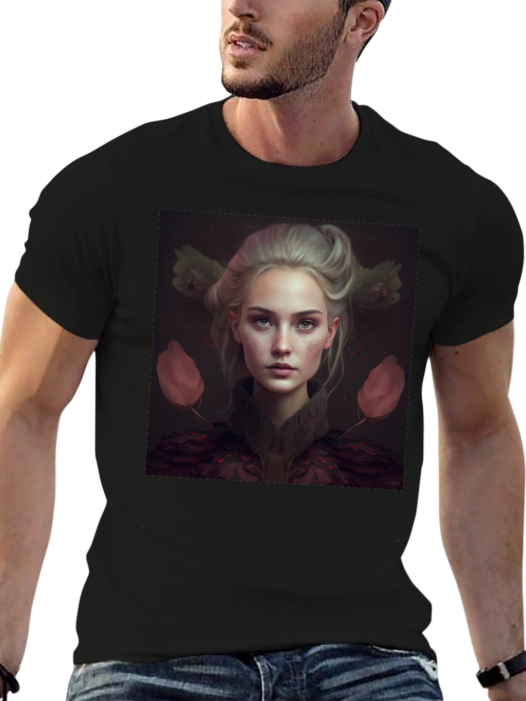 Artistic Portrait Graphic Print Black T-Shirt