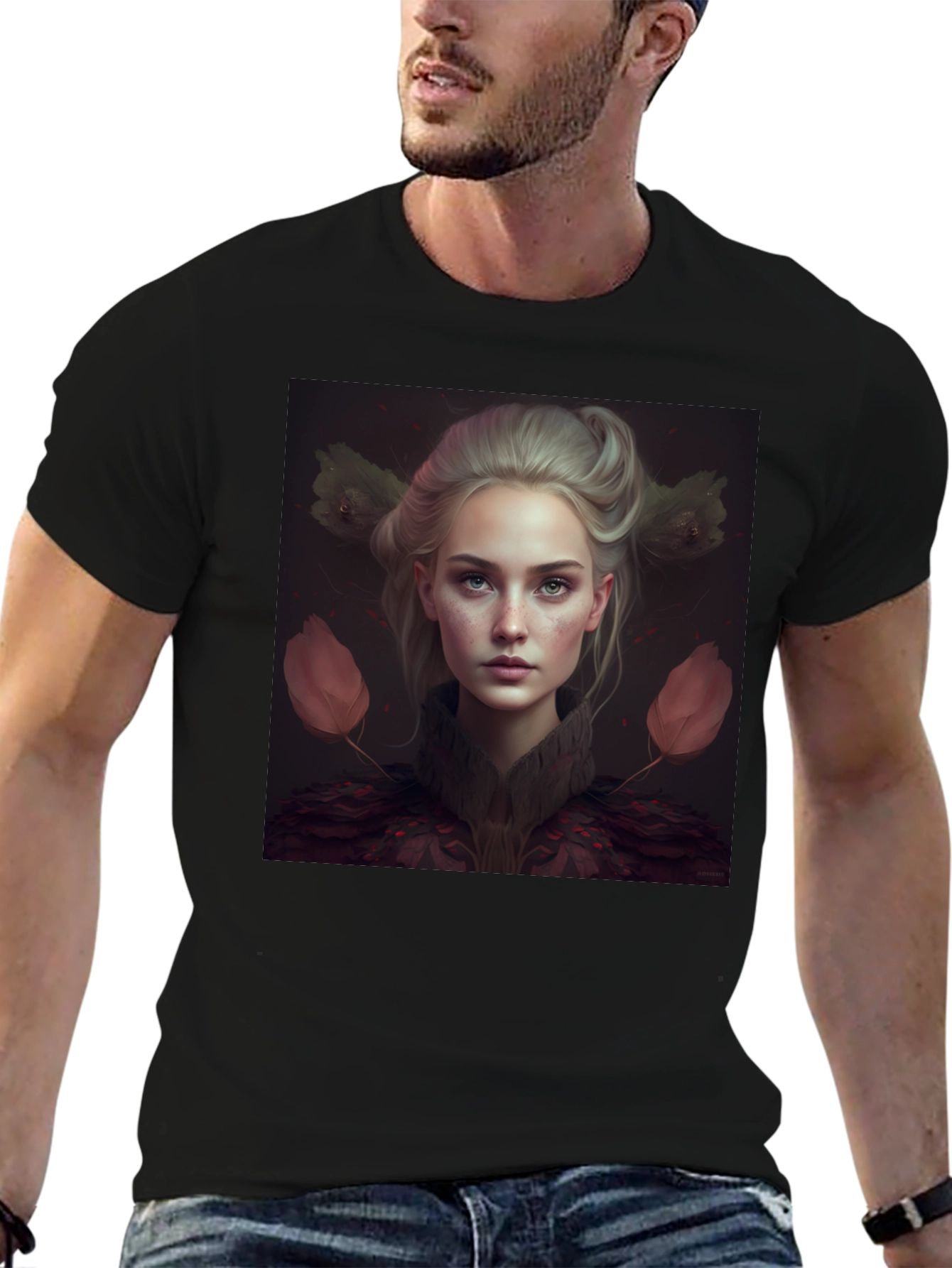Artistic Portrait Graphic Print Black T-Shirt