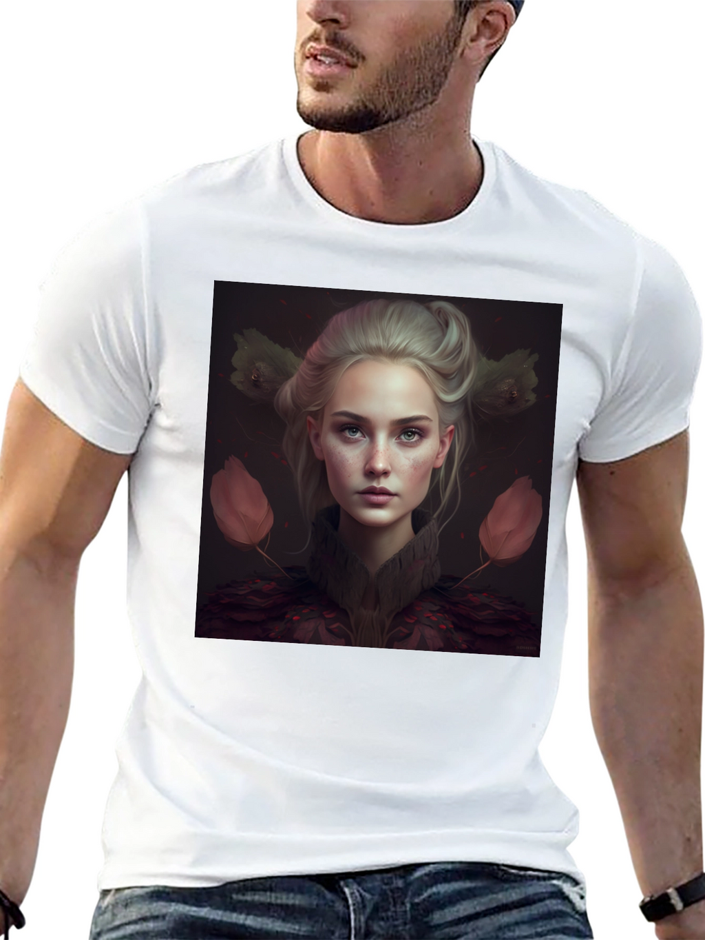 Artistic Portrait Graphic Print Black T-Shirt
