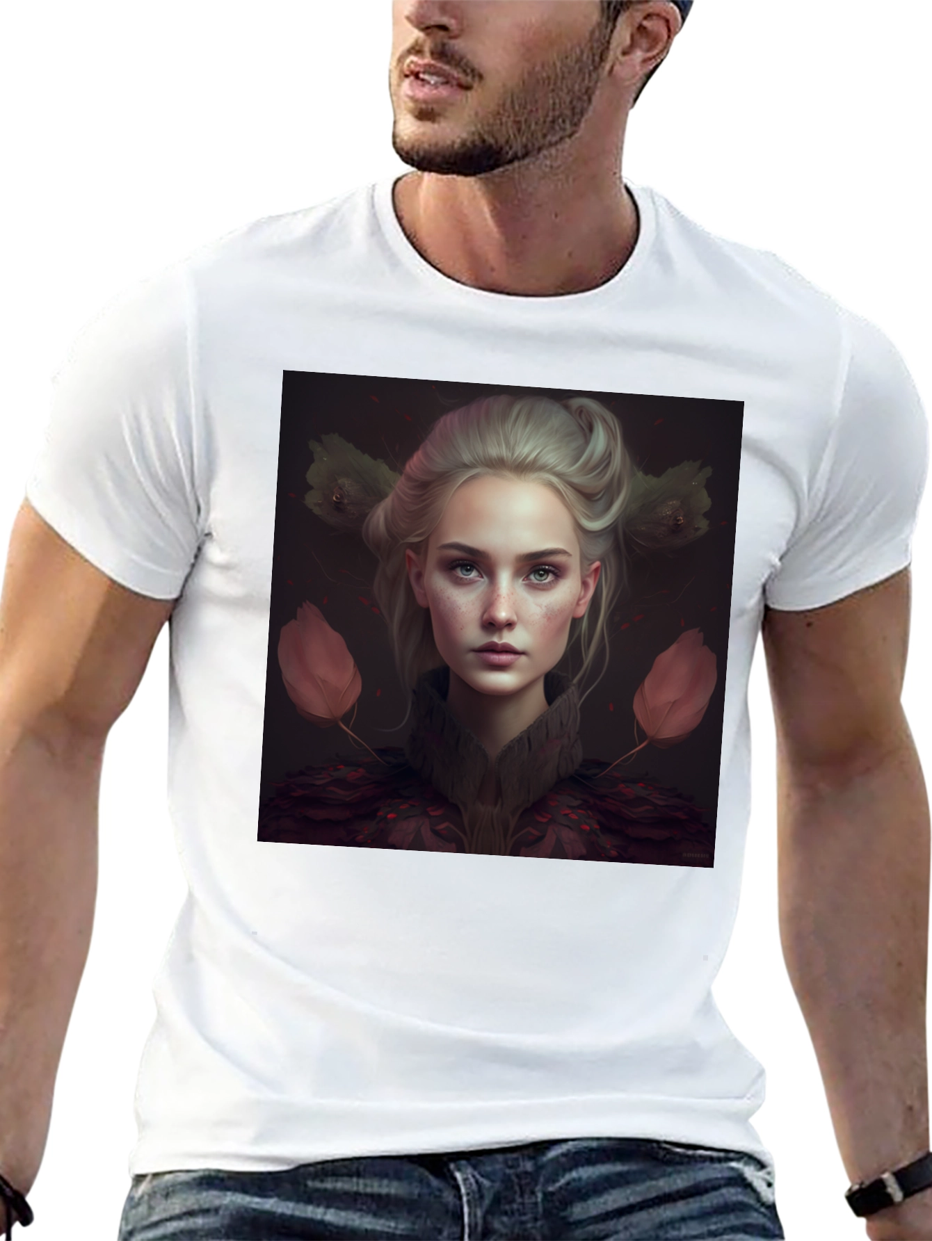 Artistic Portrait Graphic Print Black T-Shirt