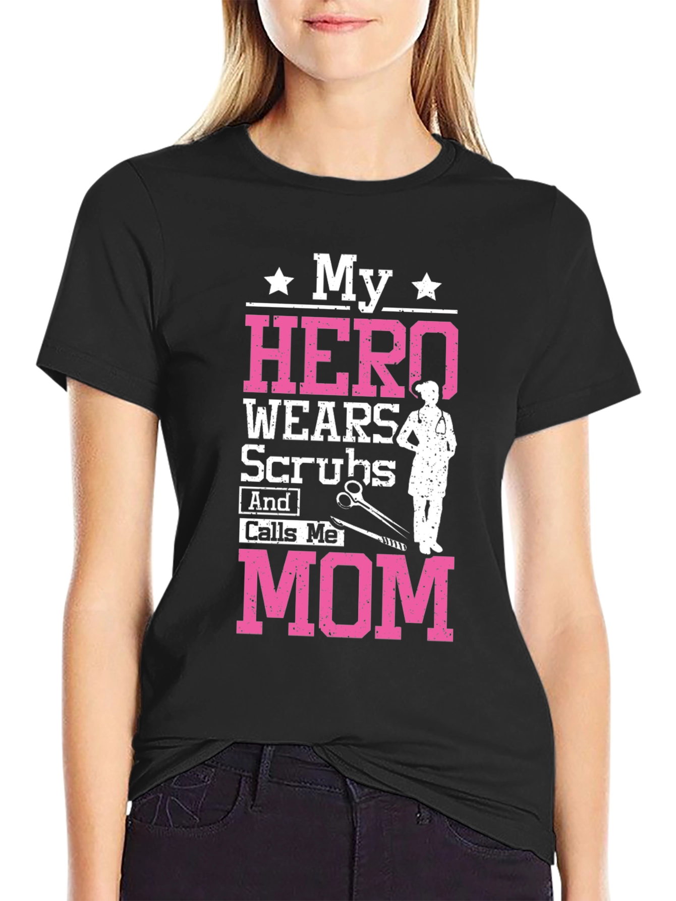 My Hero Wears Scrubs Mom Graphic Tee