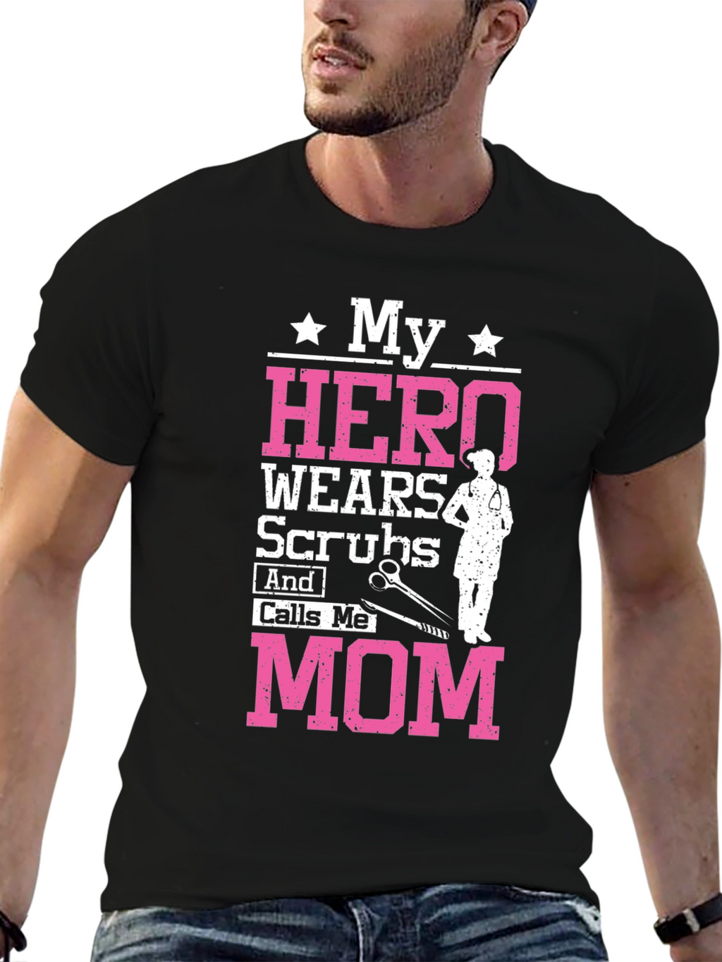 My Hero Wears Scrubs Mom Graphic Tee