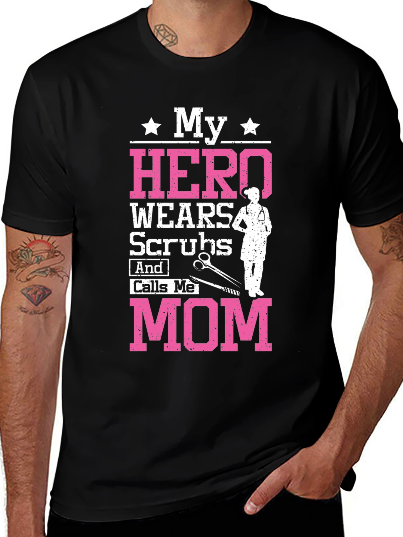 My Hero Wears Scrubs Mom Graphic Tee
