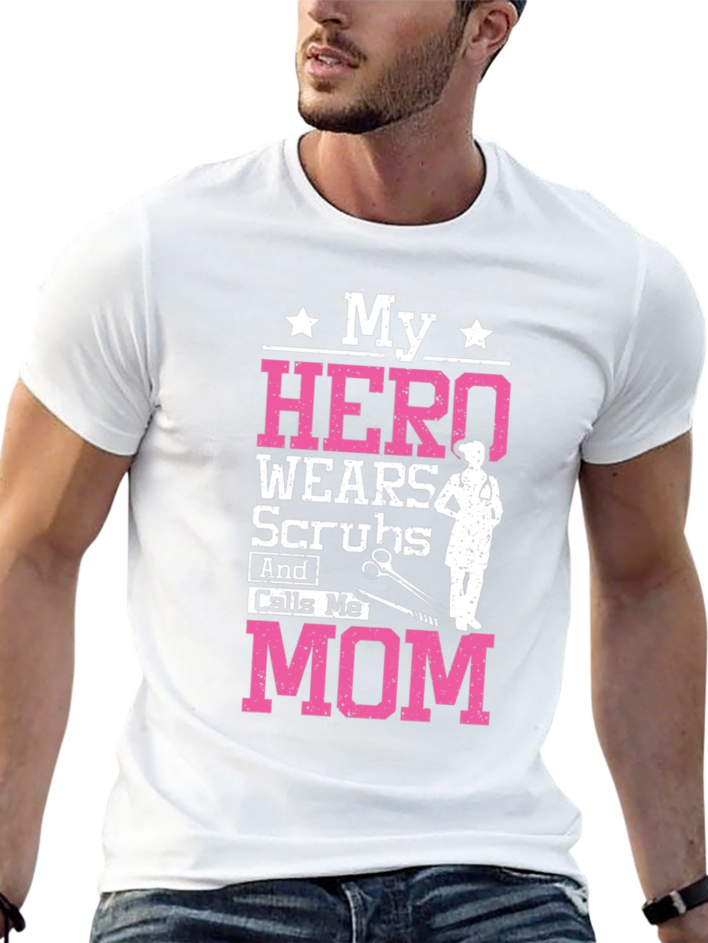 My Hero Wears Scrubs Mom Graphic Tee