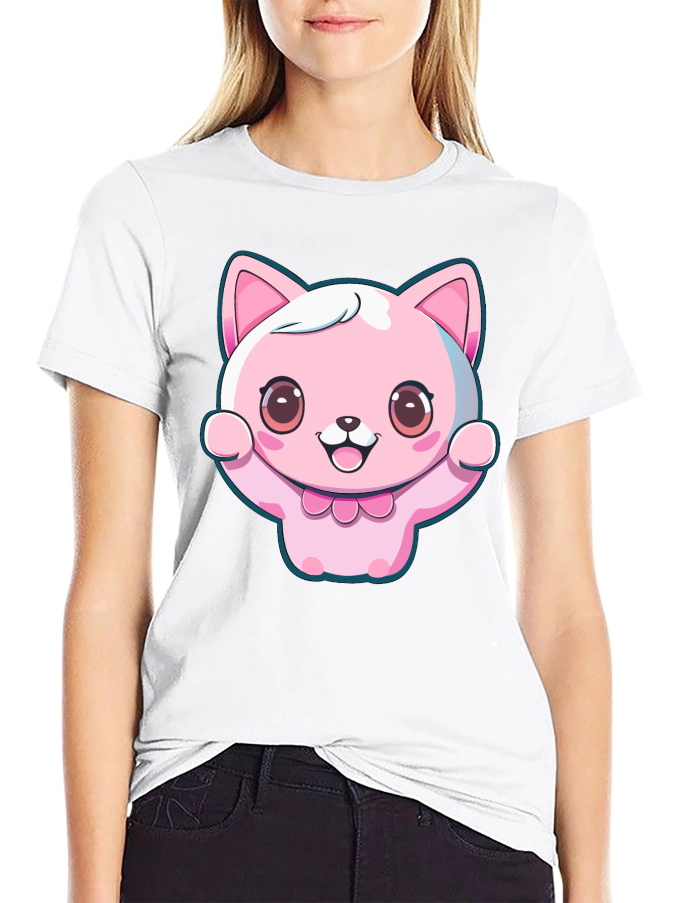 Kawaii Cat Graphic Tee - Cute Cartoon Style