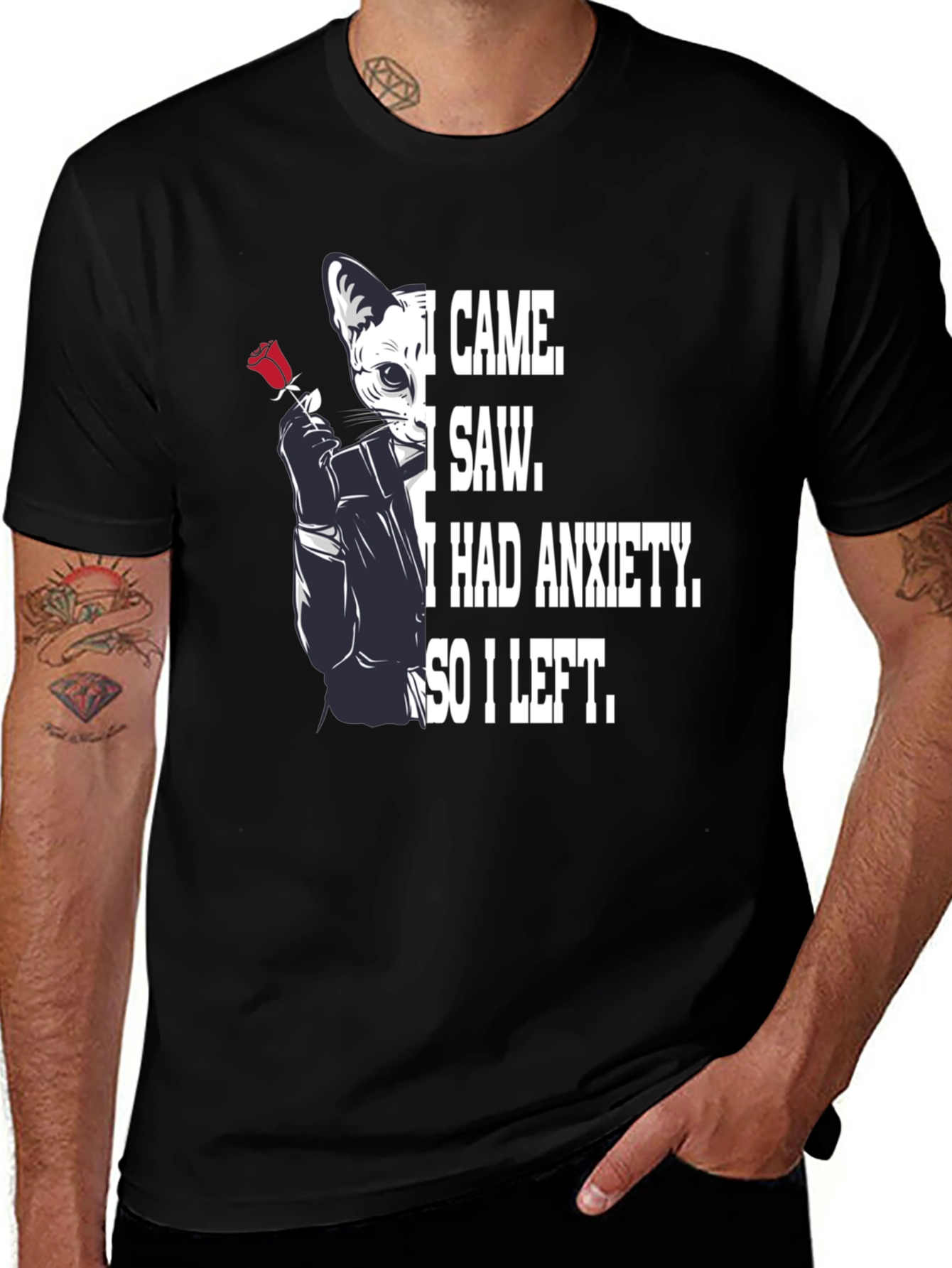 Anxiety Cat T-Shirt - I Came I Saw I Had Anxiety So I Left
