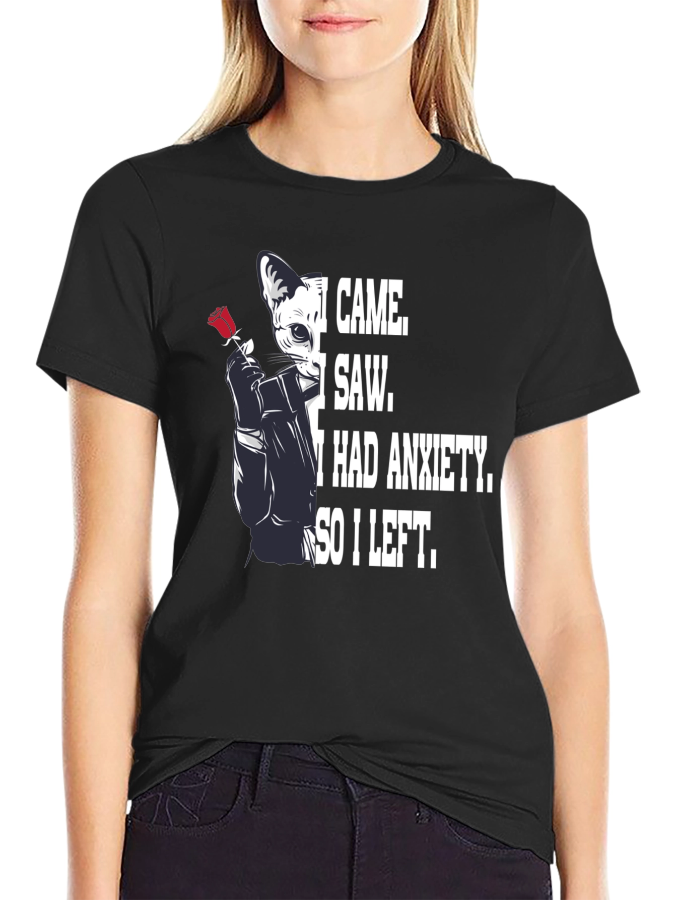 Anxiety Cat T-Shirt - I Came I Saw I Had Anxiety So I Left