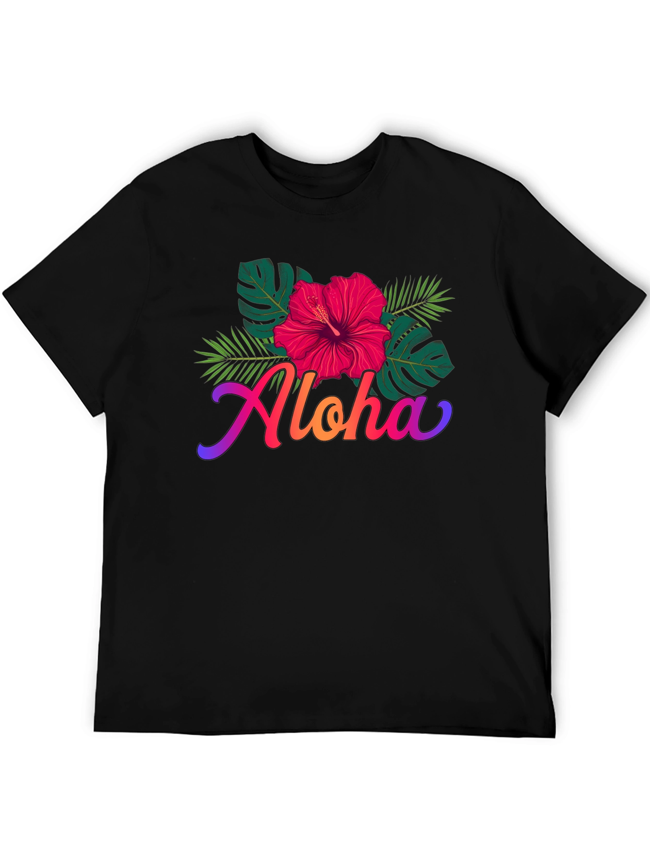 Aloha Hibiscus Flower Graphic Print Mens Black T-Shirt